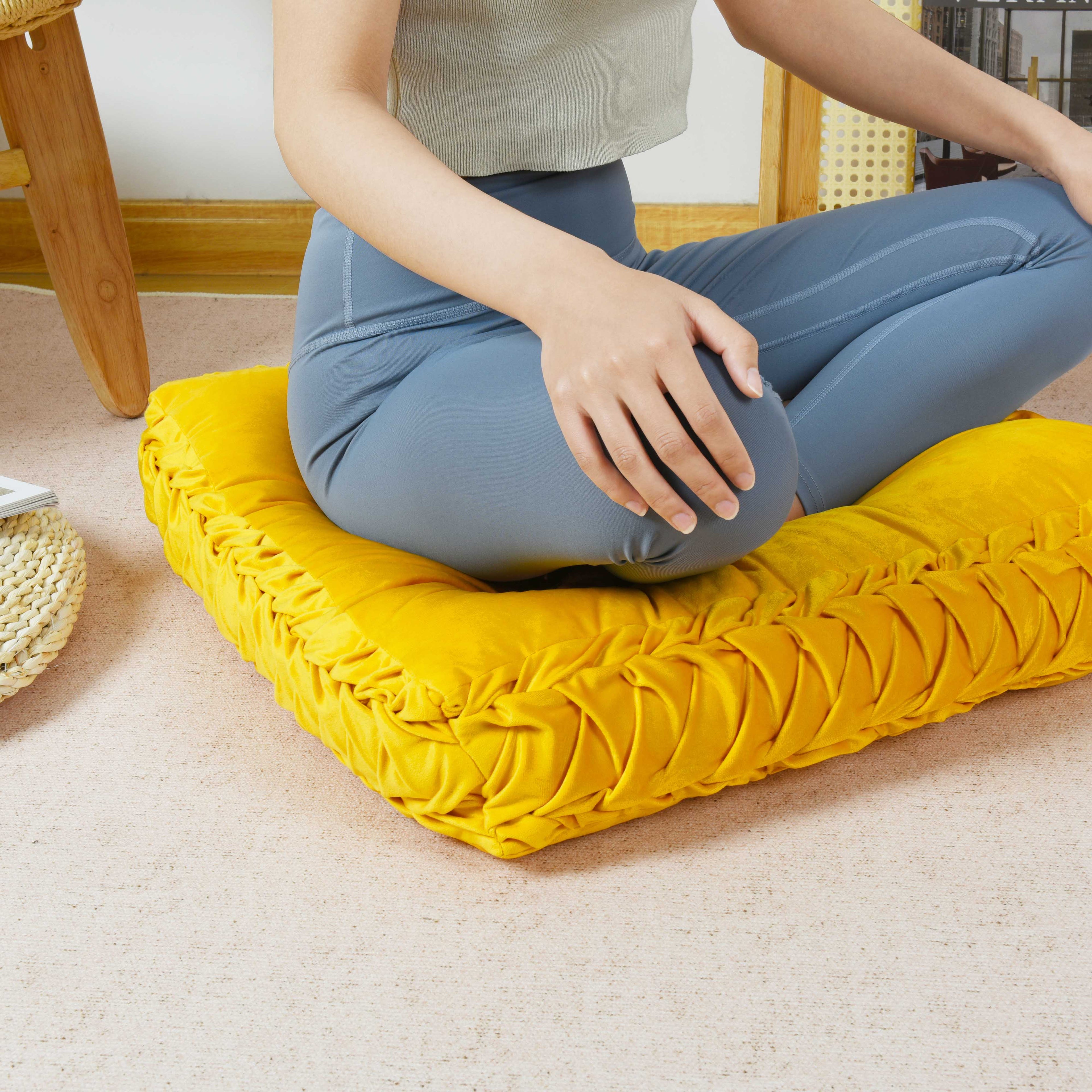 HIG Velvet Square Tufted Floor Pillow with Handmade Pleated 22x22 inch