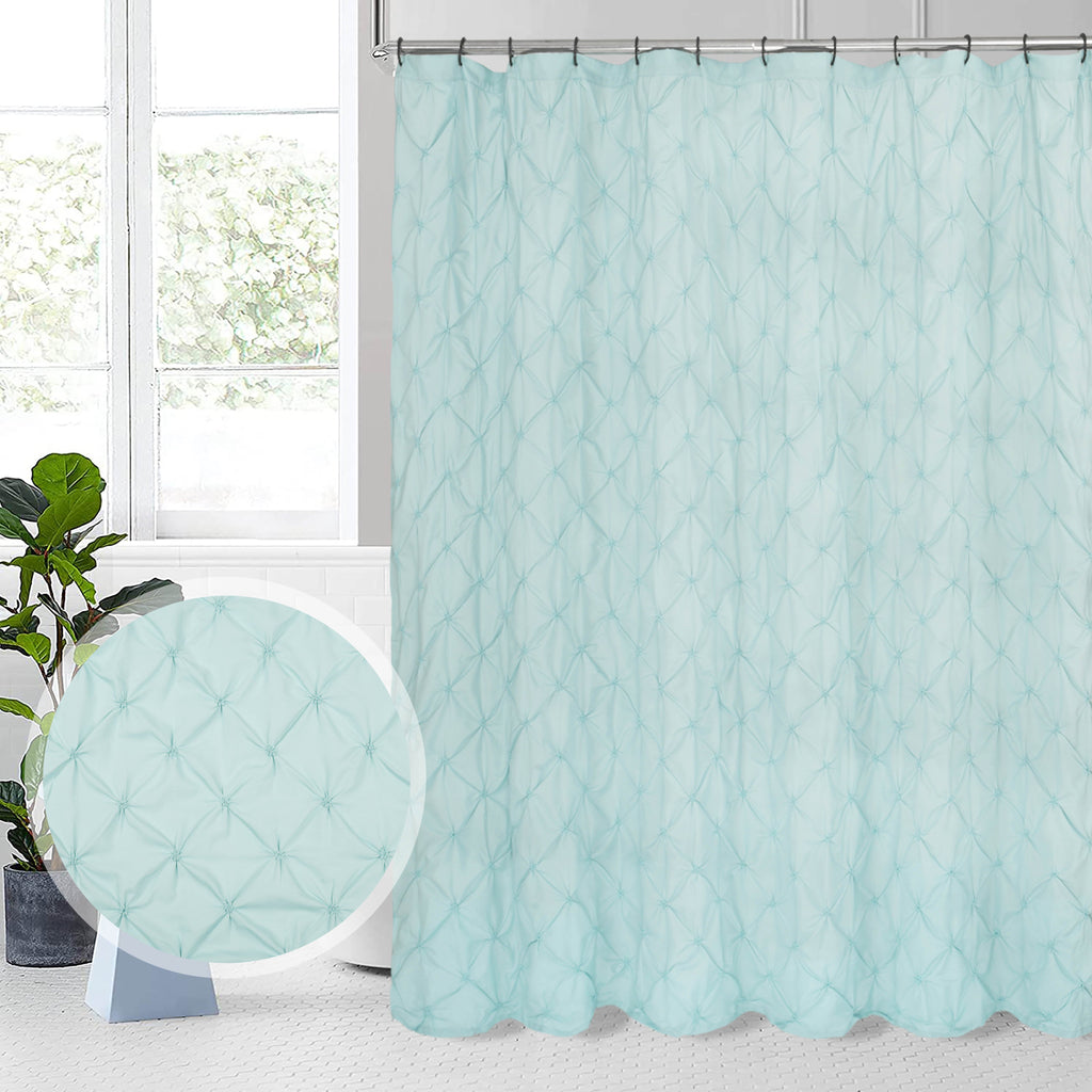 HIG Farmhouse Pinch Pleated Shower Curtains, 72" x 72", Blue and Pink