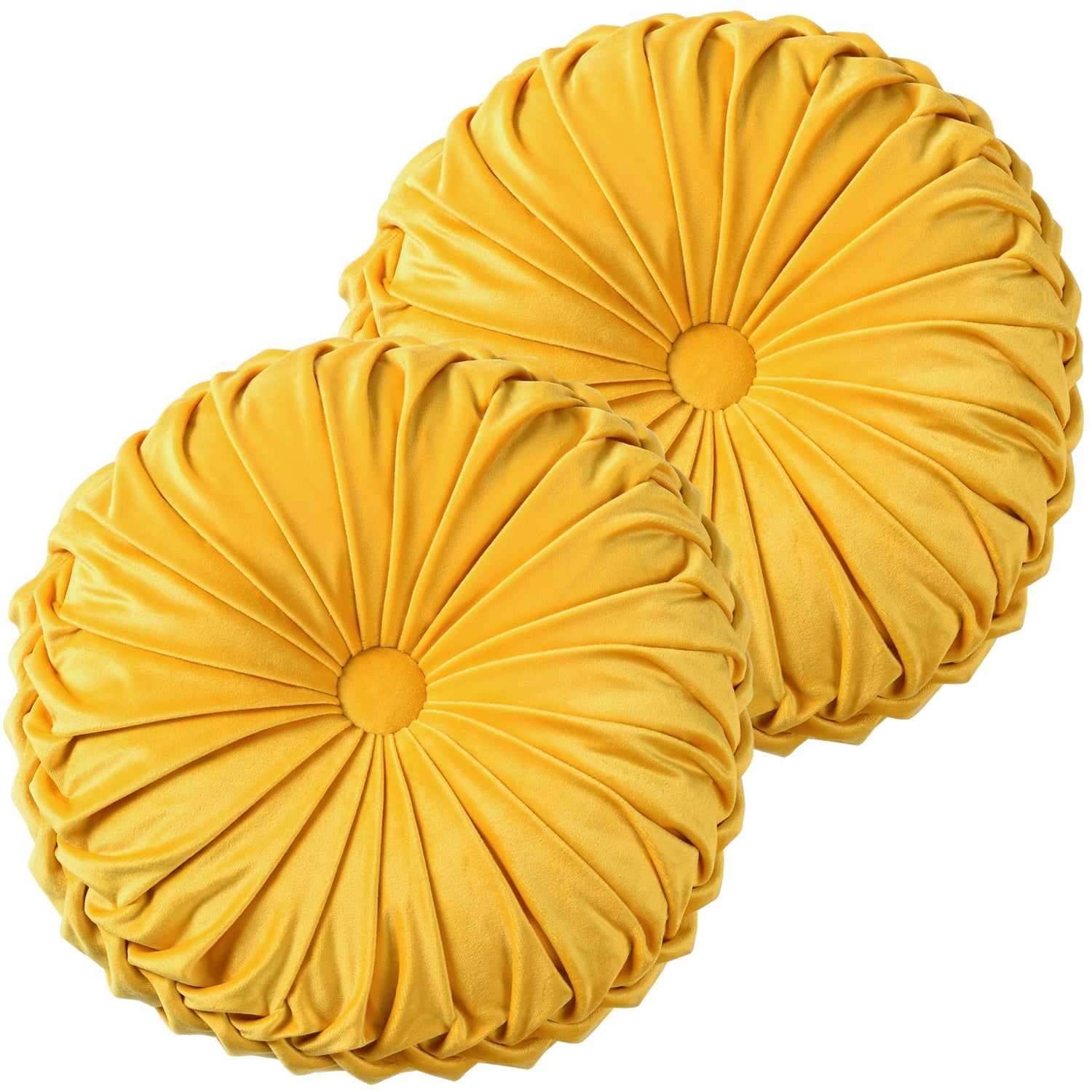 HIG Set of 2 Pumpkin Pleated Round Throw Pillows, Soft Velvet, 14.5" Diameter