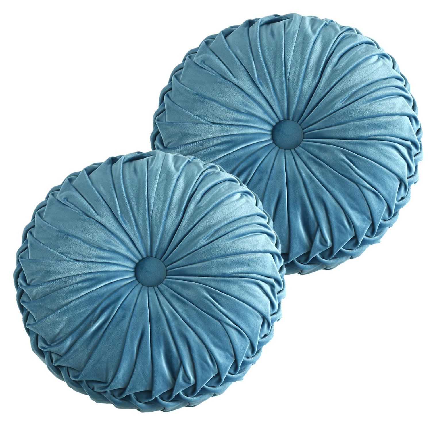 HIG Set of 2 Pumpkin Pleated Round Throw Pillows, Soft Velvet, 14.5" Diameter