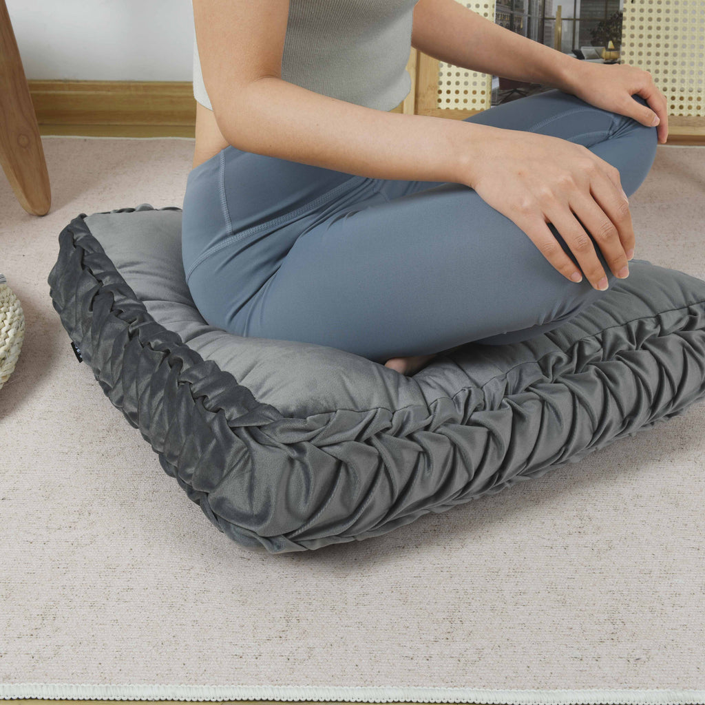 HIG Velvet Square Tufted Floor Pillow with Handmade Pleated 22x22 inch