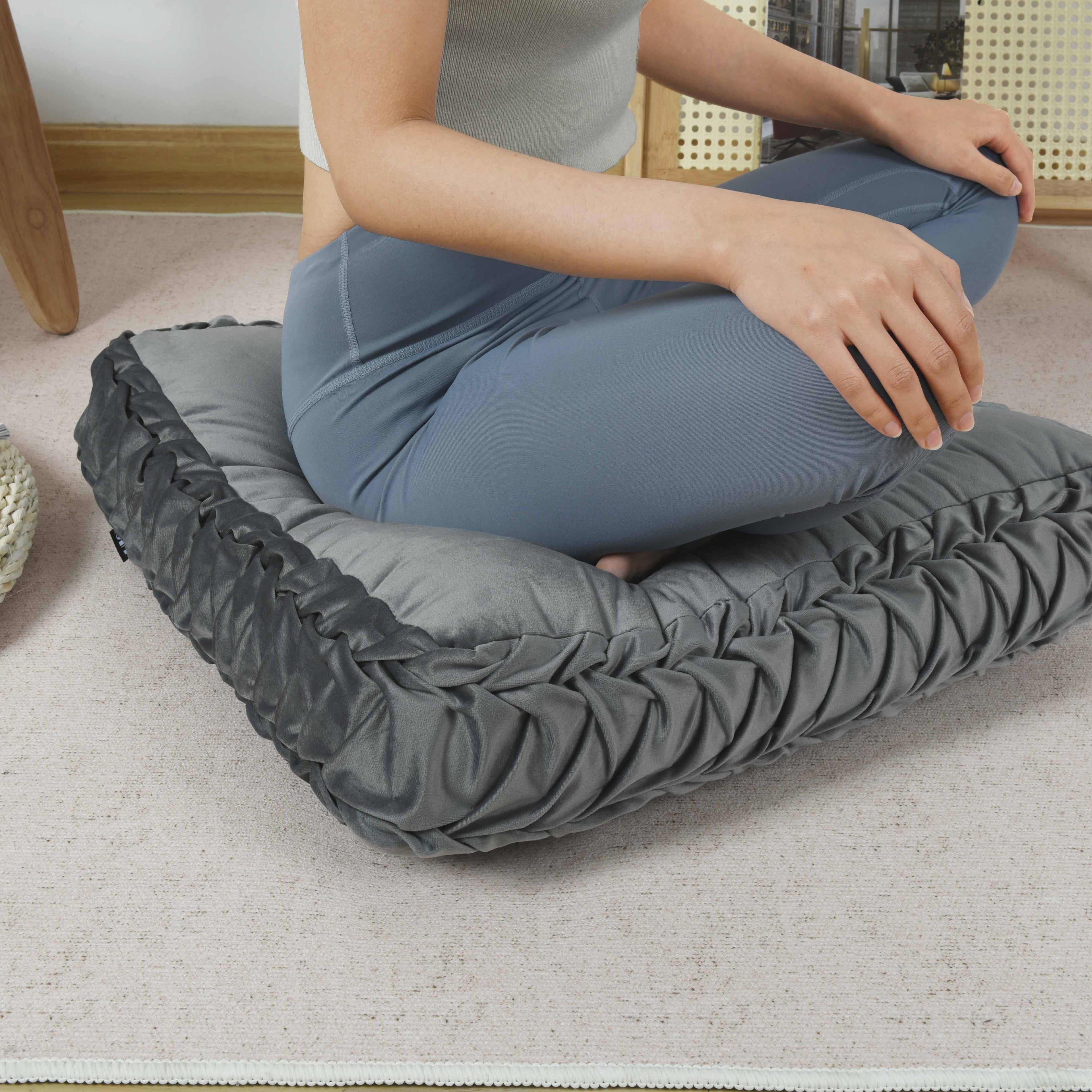 HIG Velvet Square Tufted Floor Pillow with Handmade Pleated 22x22 inch