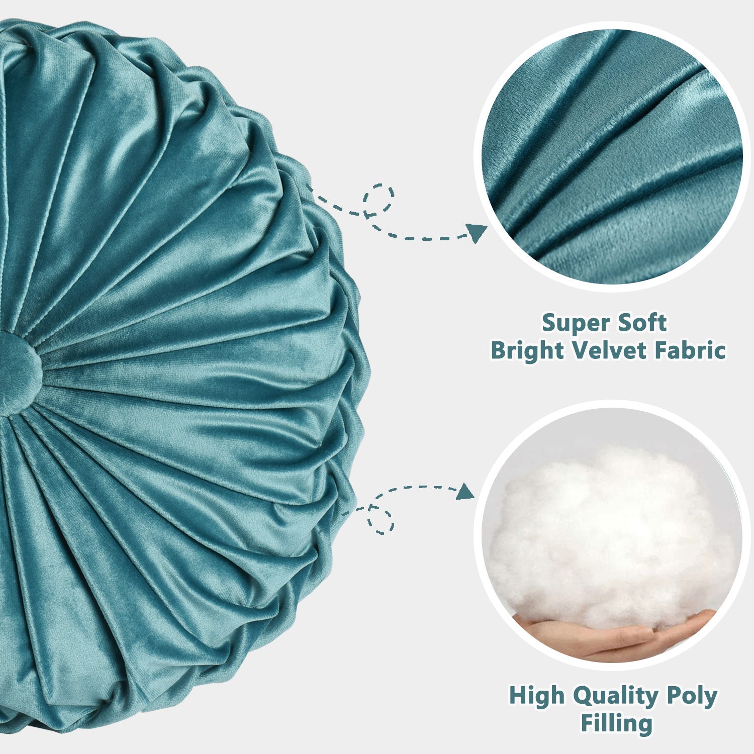 Set of 2 Decorative Velvet Round Pleated Throw Pillows,14.5" Diameter