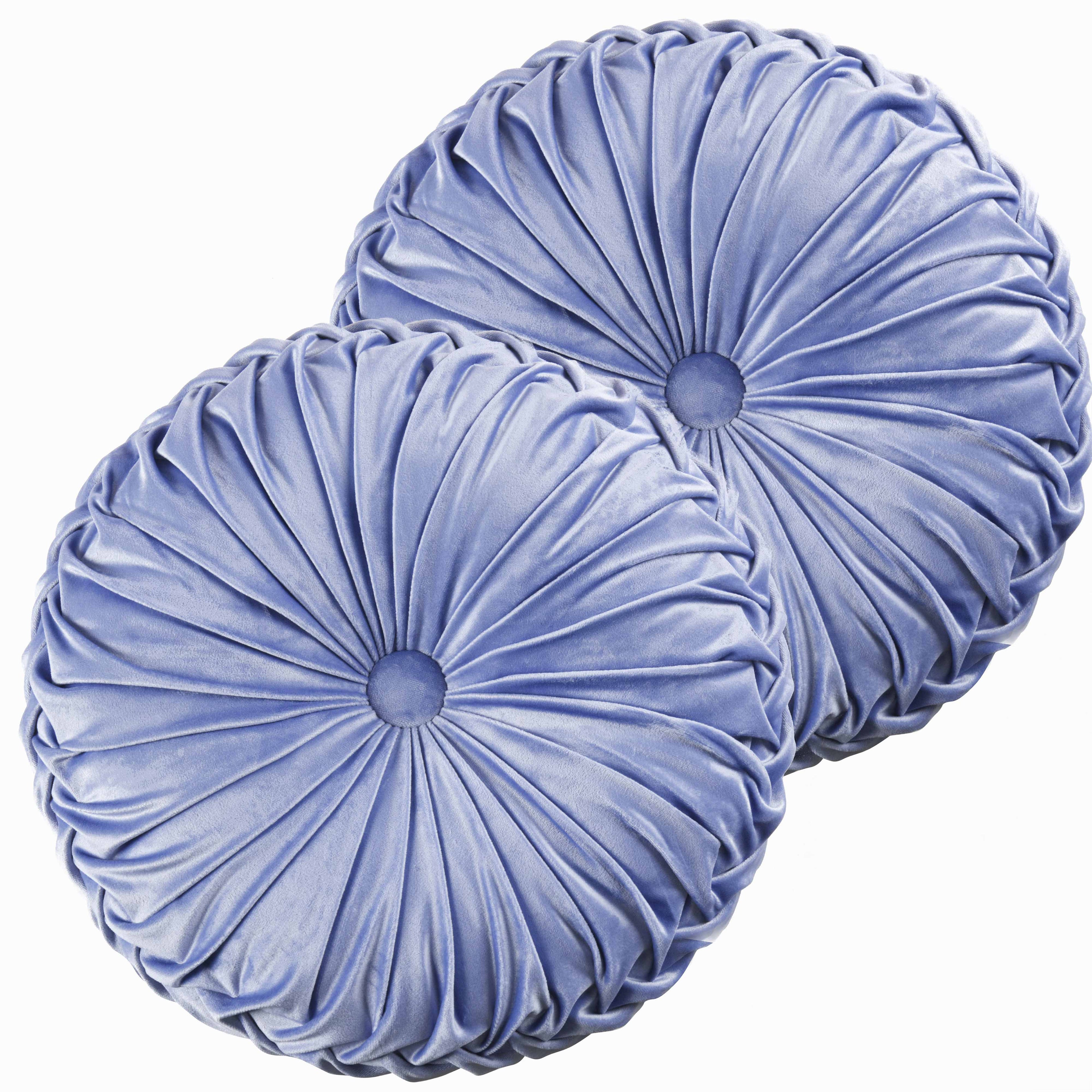 Set of 2 Decorative Velvet Round Pleated Throw Pillows,14.5" Diameter