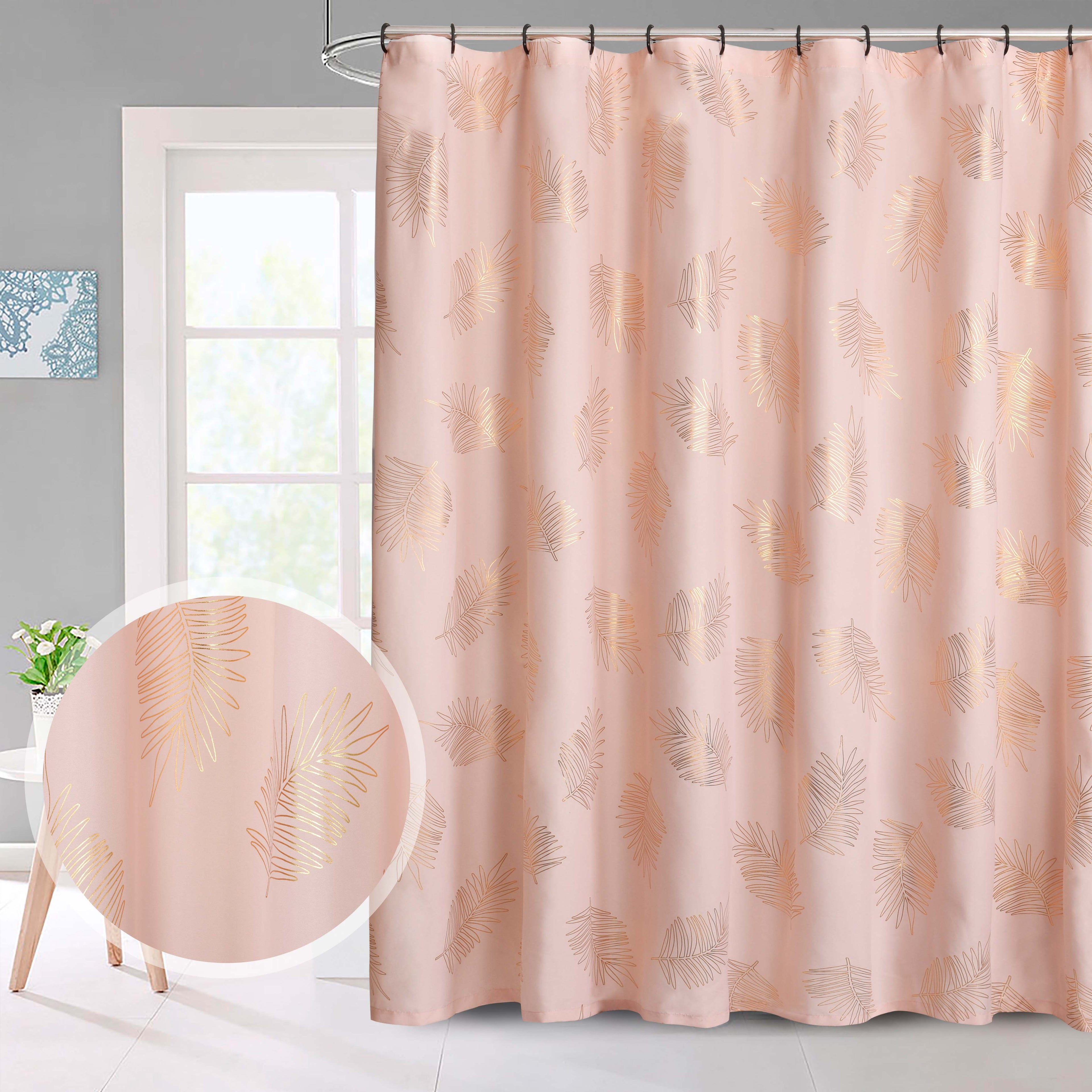 HIG Glitterr Foil Palm Tree Leaf Printed Shower Curtain, Modern Tropical Fabric Shower Curtains for Bathroom Decor, Decorative Shiny Bath Curtain, 72" x 72"
