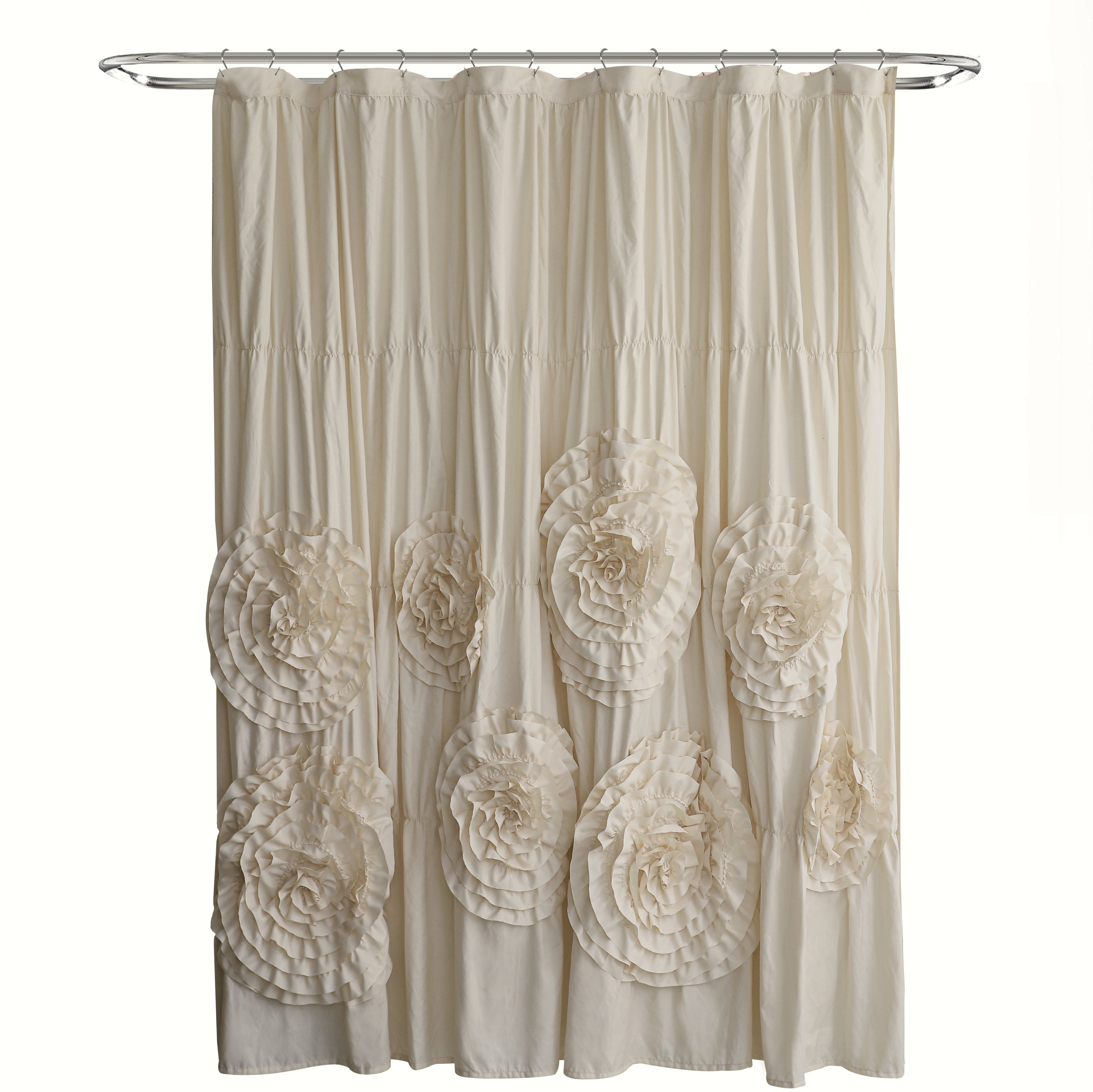 HIG Bohemian Ruffled Shower Curtain - Oversized Floral Print, Heavy Fabric with Elegant Draping for Bathroom, 72"x72",