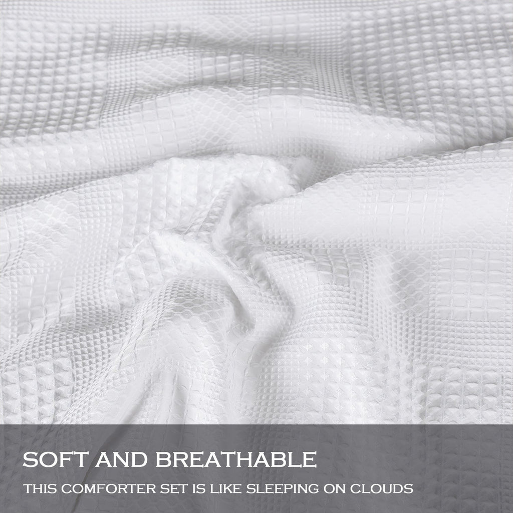 3 Pieces Textured Waffle Weave Comforter Set with Geometric Jacquard Pattern (Borya)