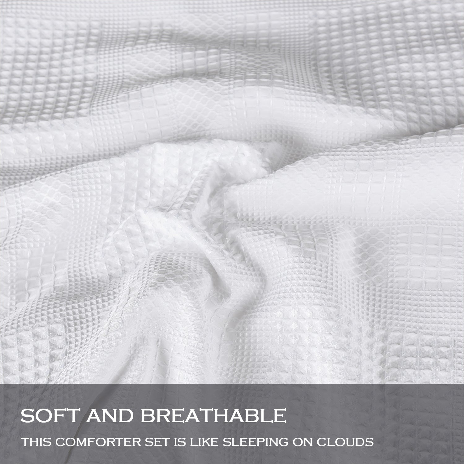 3 Pieces Textured Waffle Weave Comforter Set with Geometric Jacquard Pattern (Borya)