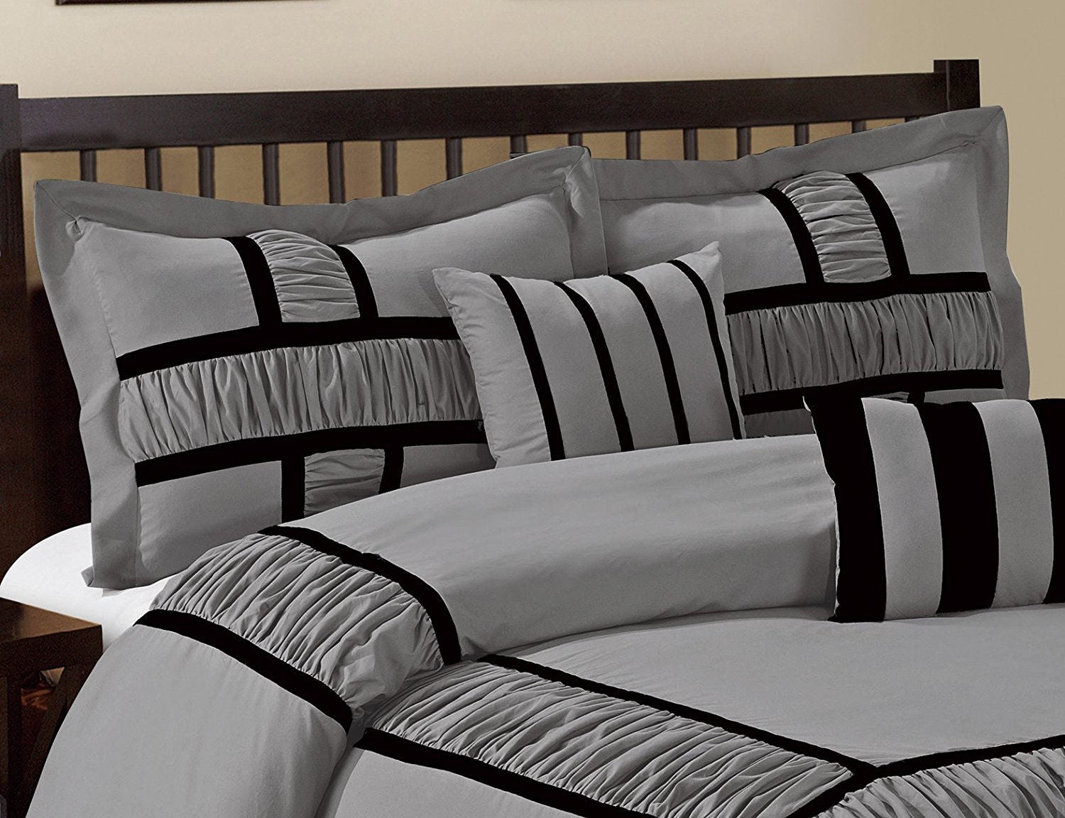Hig Gray 7 Piece Bed in a Bag Comforter Set, King Bed Sets for Adults