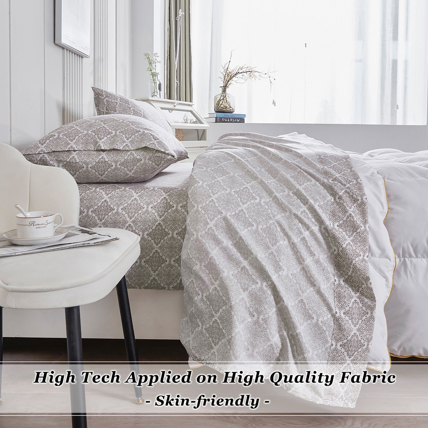 Vintage Floral Sheets Set Ultra Soft Microfiber Bed Sheets & Pillowcase with Natural Wrinkle Texture