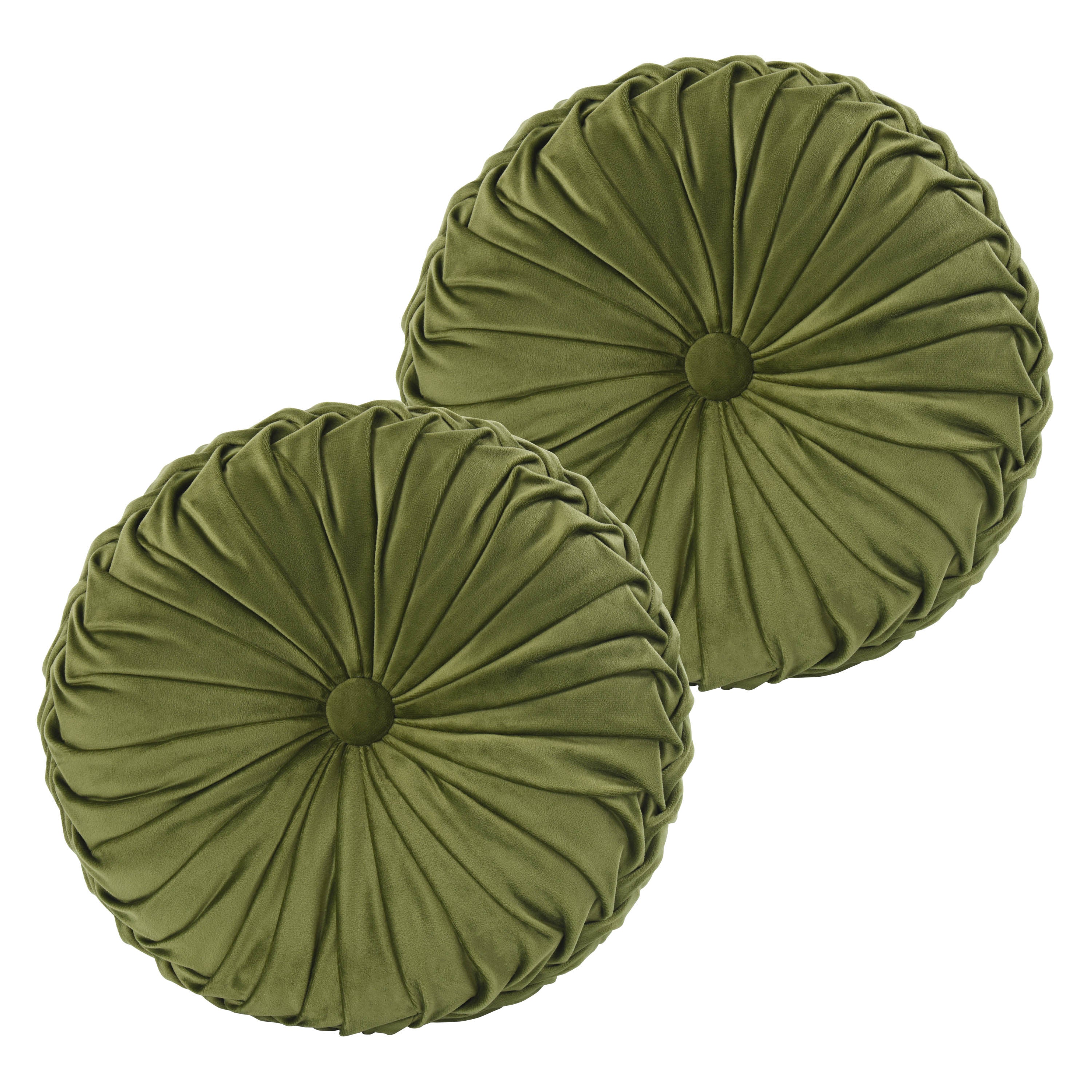 HIG Set of 2 Pumpkin Pleated Round Throw Pillows, Soft Velvet, 14.5" Diameter