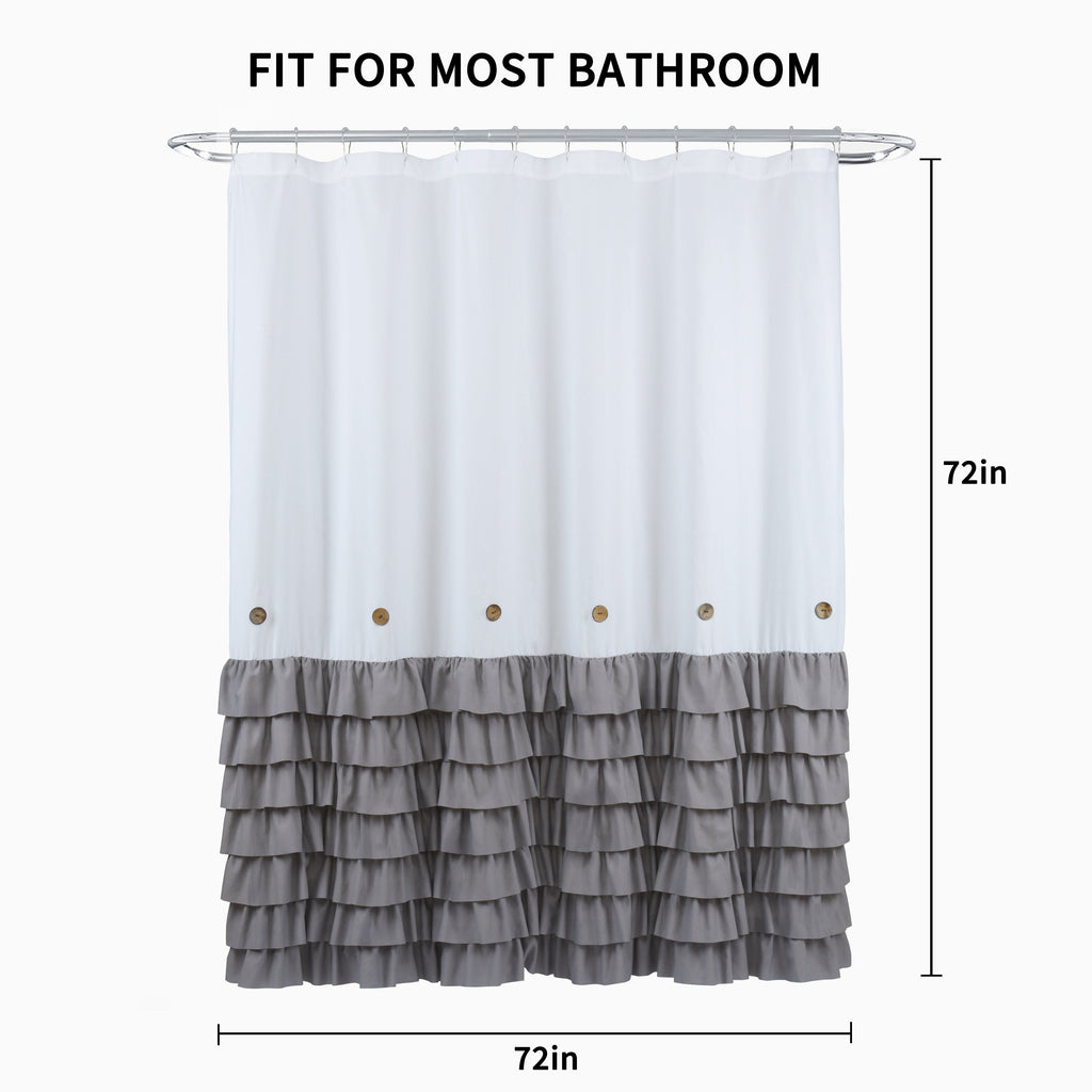 HIG Farmhouse Shower Curtain with PEVA Liner Bathroom Curtain with Buttons Decor, 72"x72"