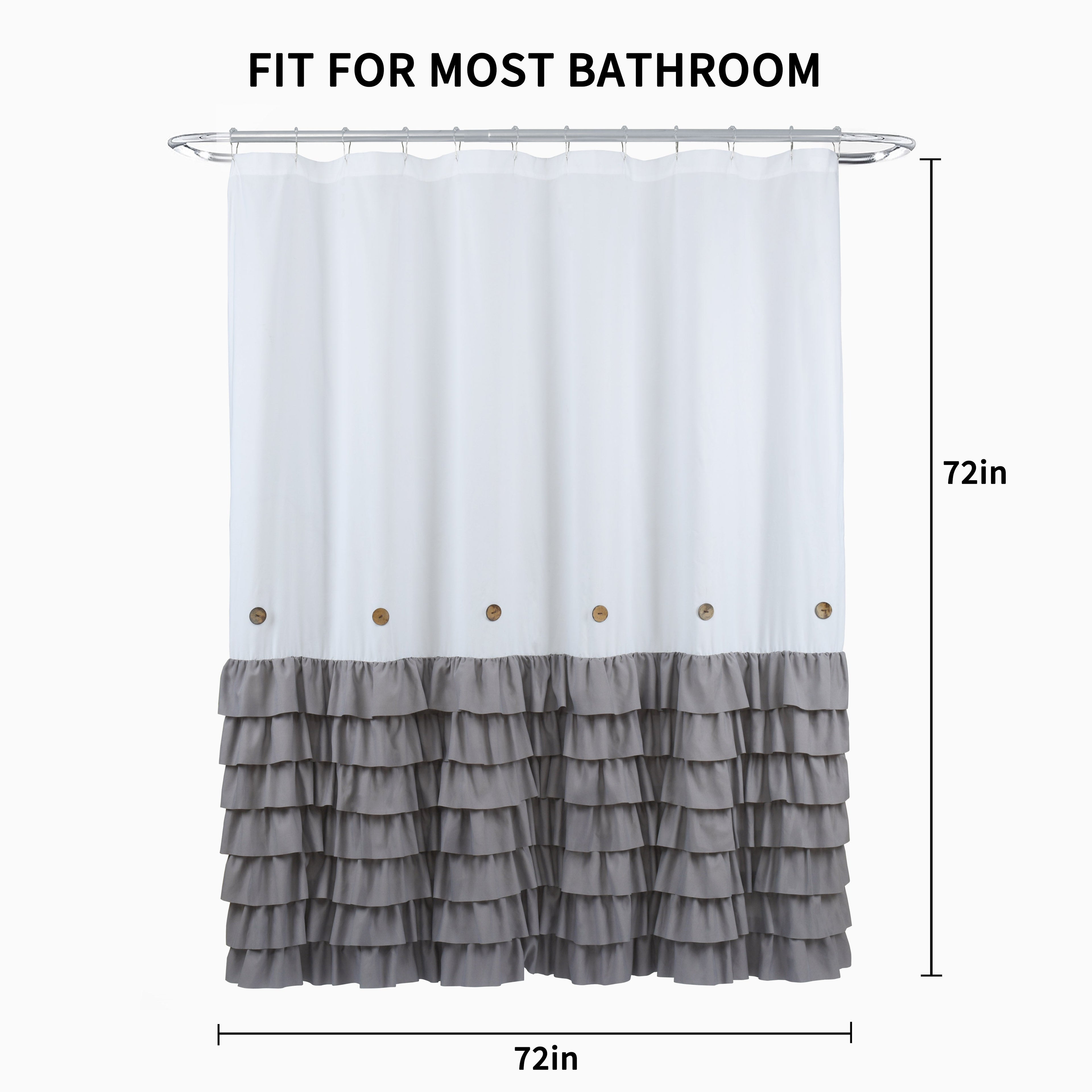 HIG Farmhouse Shower Curtain with PEVA Liner Bathroom Curtain with Buttons Decor, 72"x72"