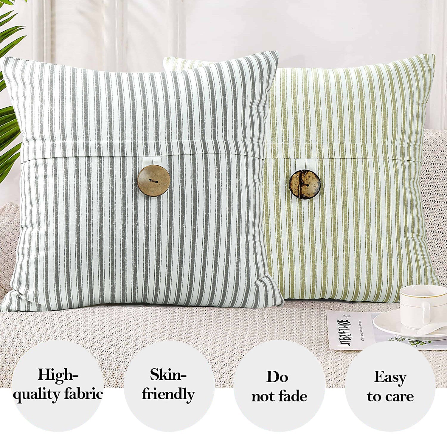 HIG Set of 2 Modern Throw Pillow Covers with Coconut Button 20x20 for Chair Sofa Home Decor