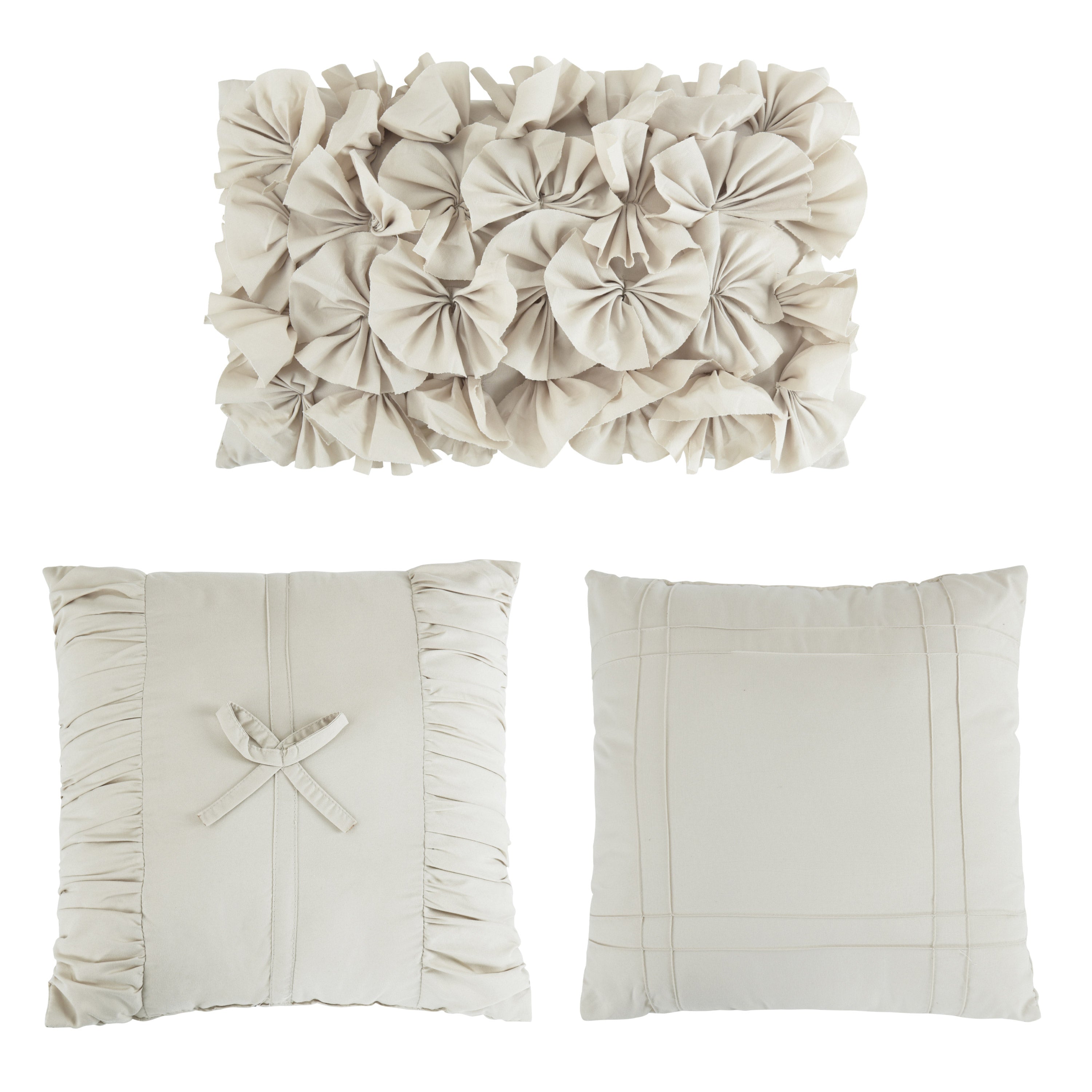HIG 7 Piece Ruched Pleat Comforter Set Camel and White Romantic Bed in a Bag Queen King Size
