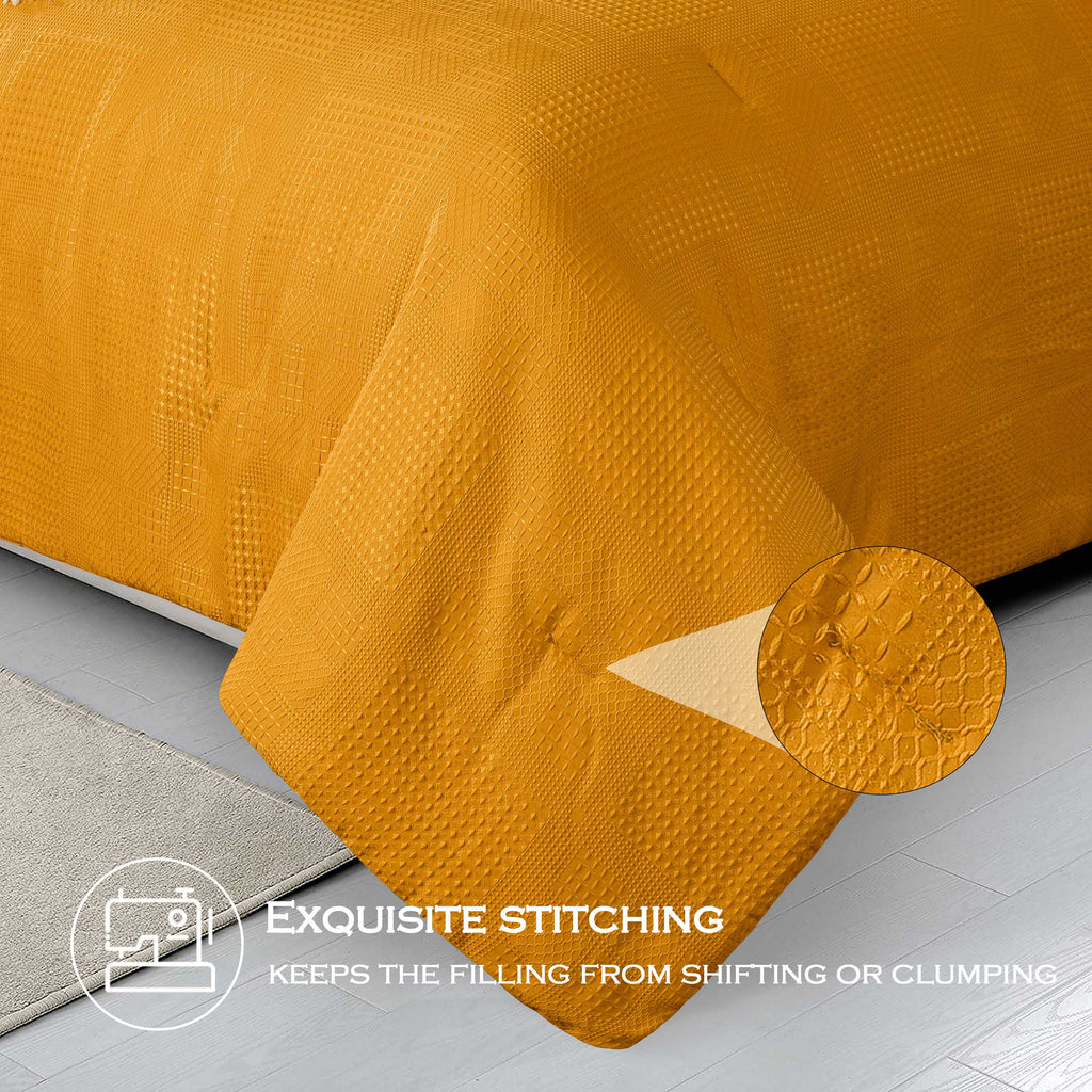 3 Pieces Textured Waffle Weave Comforter Set with Geometric Jacquard Pattern (Borya)