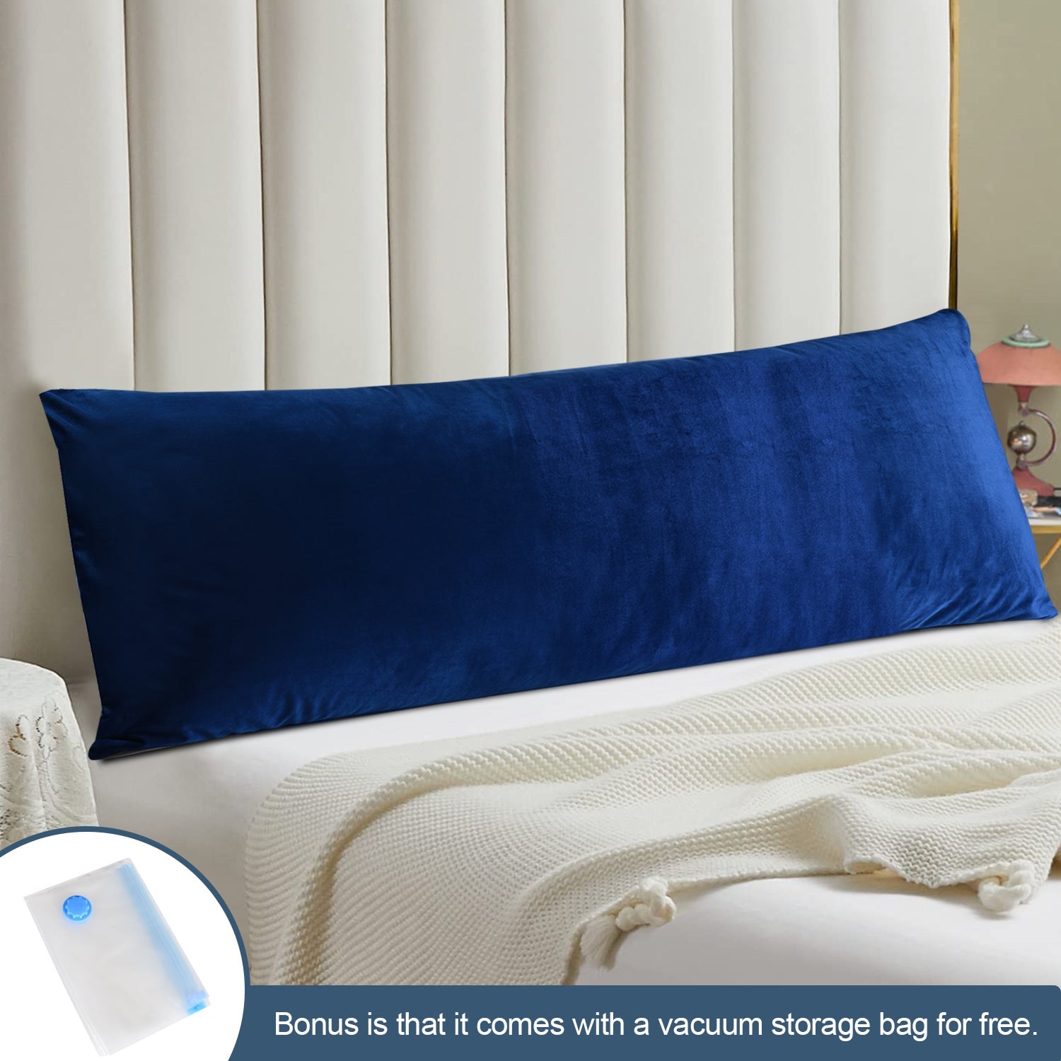 HIG Supportive Full Body Pillow for Sleeping, Decorative Large Body Pillow Insert with Removable Velvet Cover, Cuddly Long Bed Pillow for Adults Pregnant Women Side Sleeper, 20" x 54"