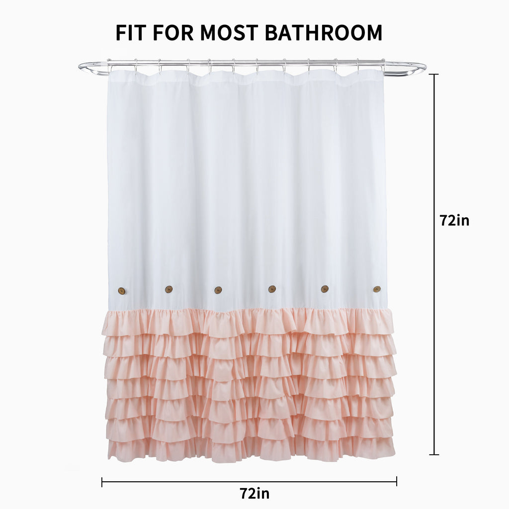 HIG Farmhouse Shower Curtain with PEVA Liner Bathroom Curtain with Buttons Decor, 72"x72"