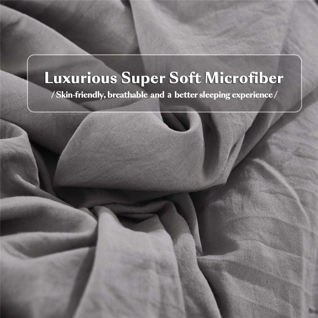 3 Piece Pinch Pleated Comforter Set Queen - Gray and White Chic Embroidery Farmhouse Style Bedding Set