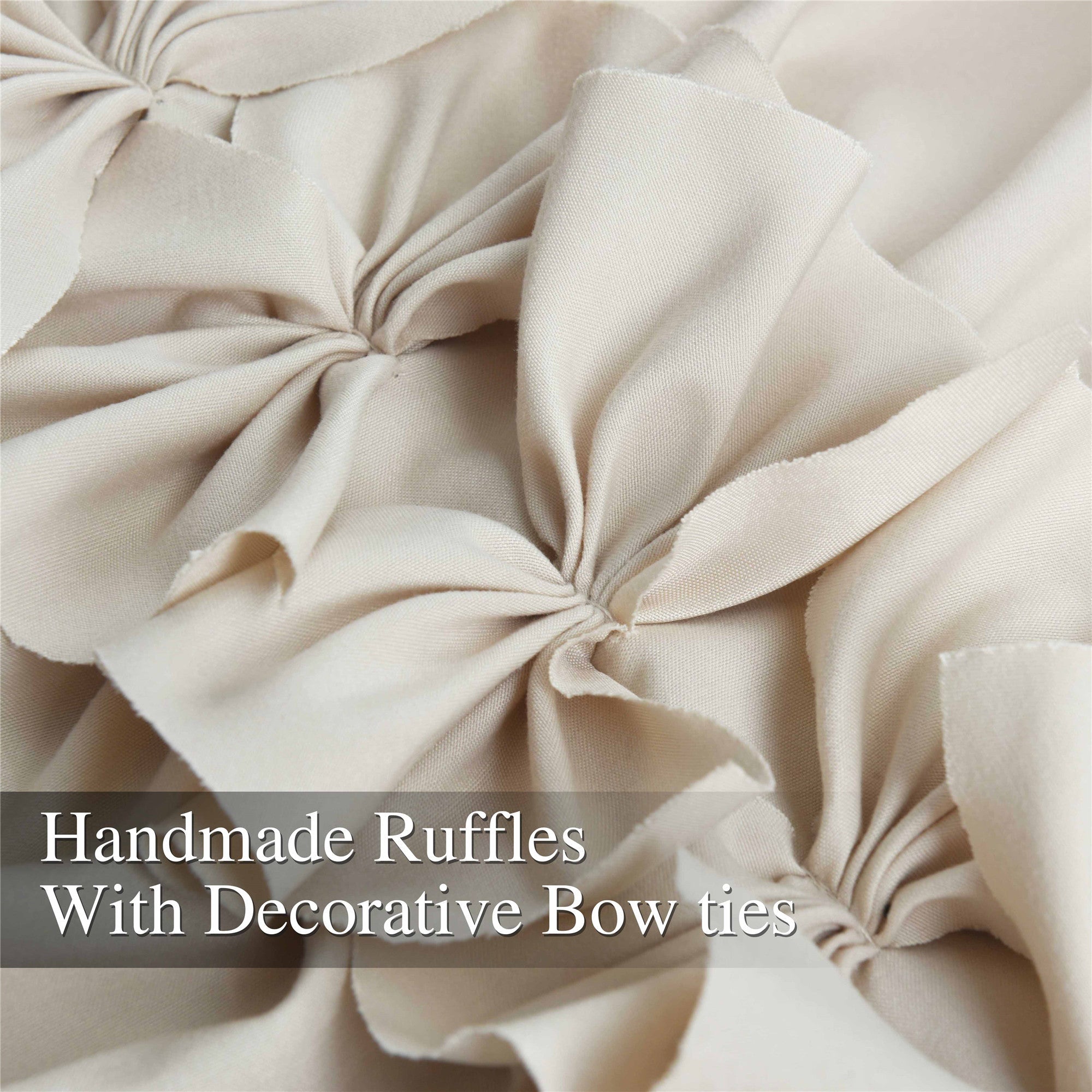 HIG Farmhouse Ruffle Window Curtains with Blackout Liner Handmade Bow Ties Drapes 2 Panels Set, 54"W x 84"L