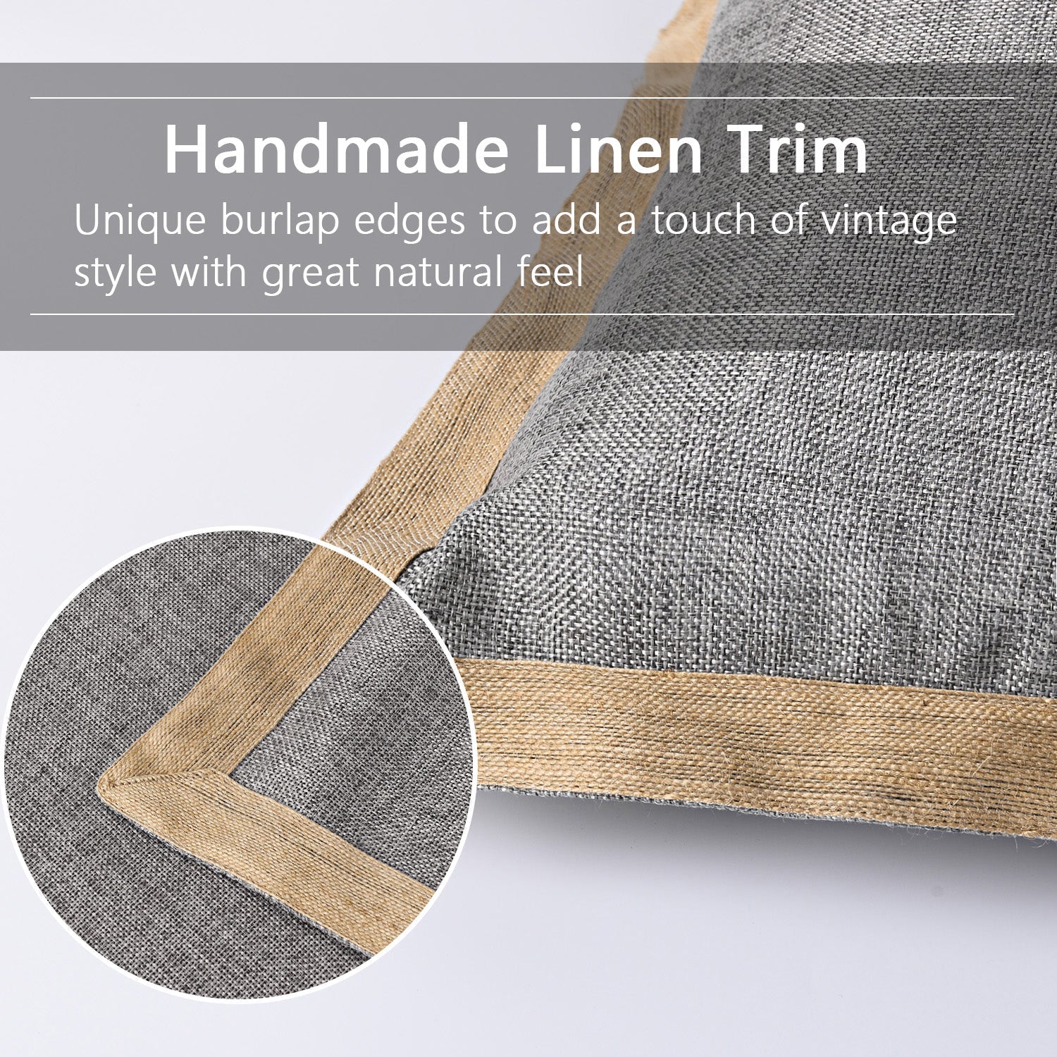 2 Piece Handmade Vintage Faux Rustic Decorative Pillow Covers with Linen Edge