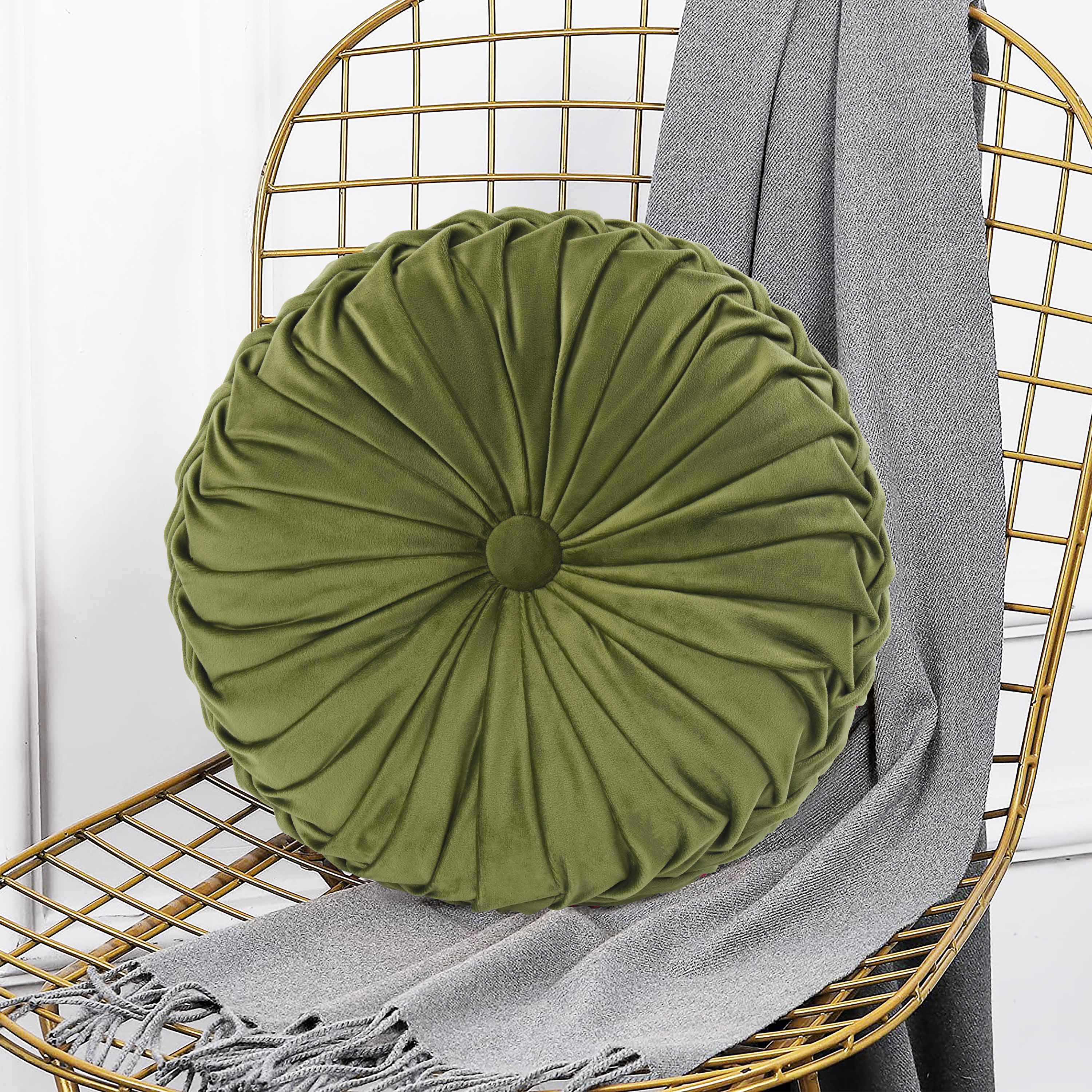 HIG Set of 2 Pumpkin Pleated Round Throw Pillows, Soft Velvet, 14.5" Diameter