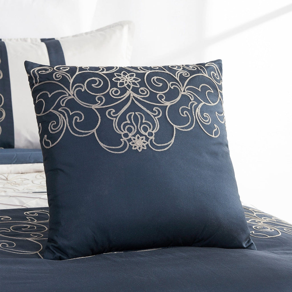 7 Piece Luxurious Floral Embroidered Black Comforters Bed in a Bag Queen King Bedding Set