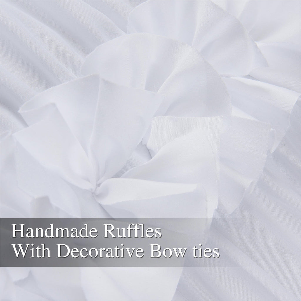 HIG Farmhouse Ruffle Window Curtains with Blackout Liner Handmade Bow Ties Drapes 2 Panels Set, 54"W x 84"L