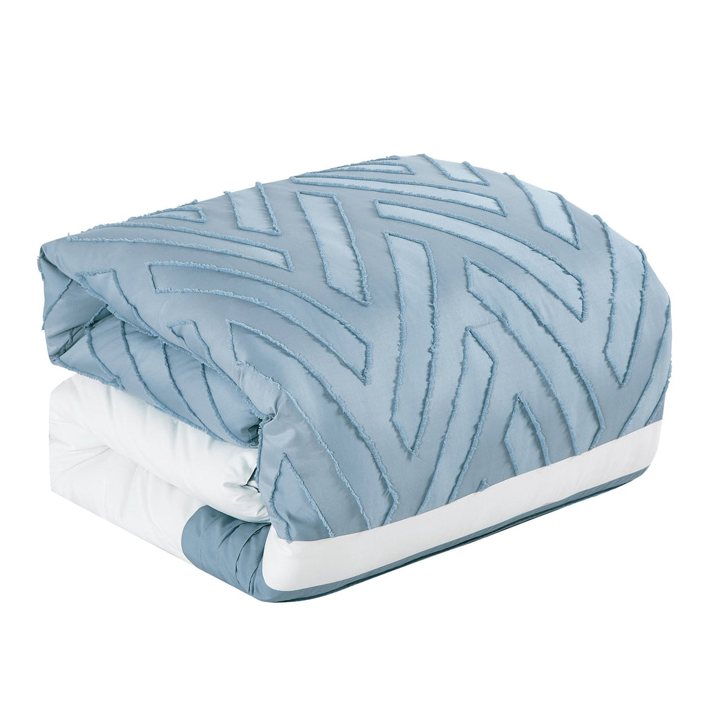 7 Piece Luxury Clip Jacquard Comforter Blue Set Bed in A Bag - Queen King Size