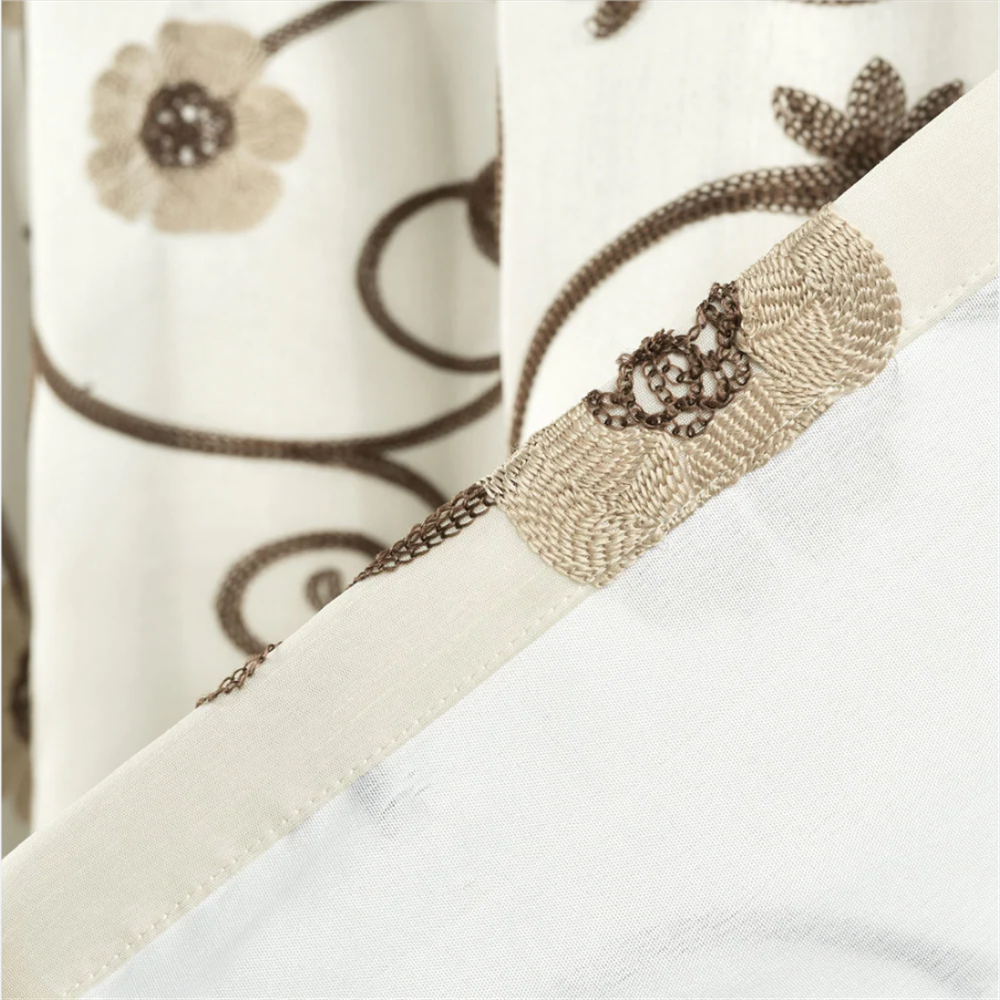 Floral Window Kitchen Curtain (Single), 42”W x 18"L, Chocolate