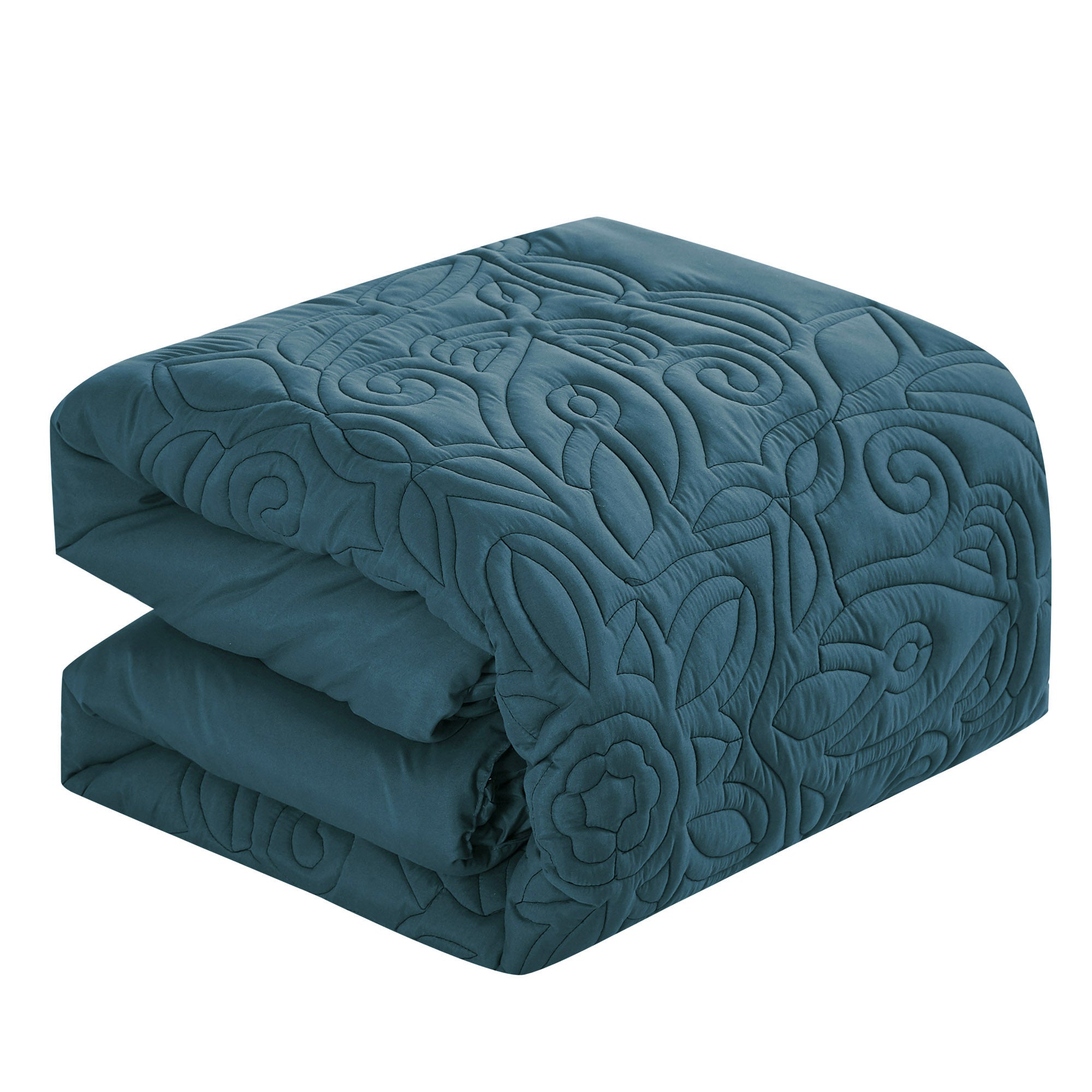 HIG 9 Piece Minimalist Style Quilted Comforter Set Teal Color Bed in Bag with Bed Sheets Collections