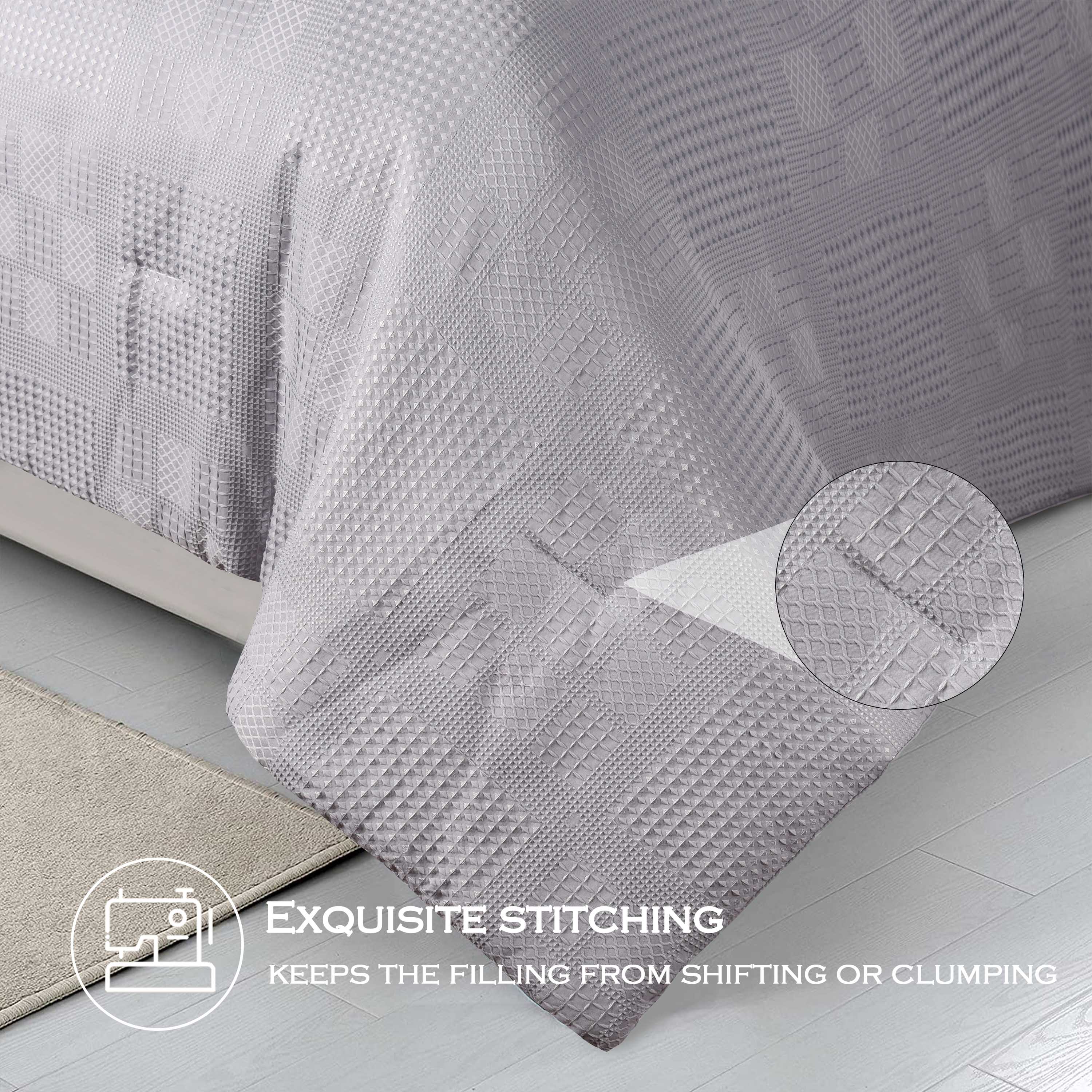 3 Pieces Textured Waffle Weave Comforter Set with Geometric Jacquard Pattern (Borya)