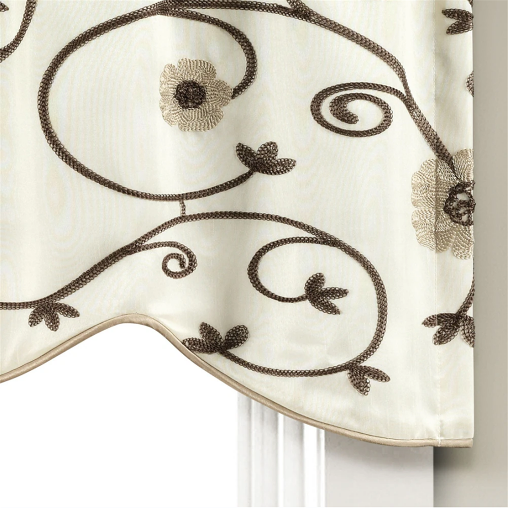 Floral Window Kitchen Curtain (Single), 42”W x 18"L, Chocolate