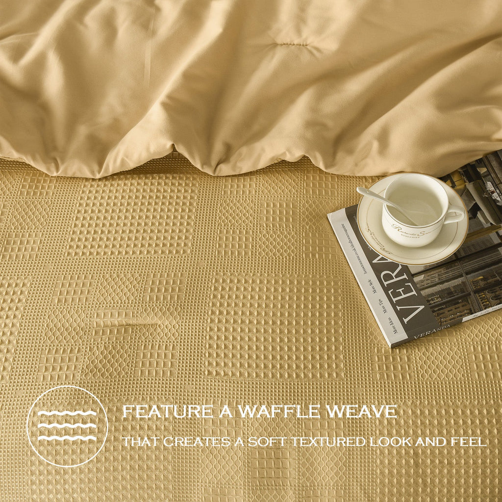 3 Pieces Textured Waffle Weave Comforter Set with Geometric Jacquard Pattern (Borya)