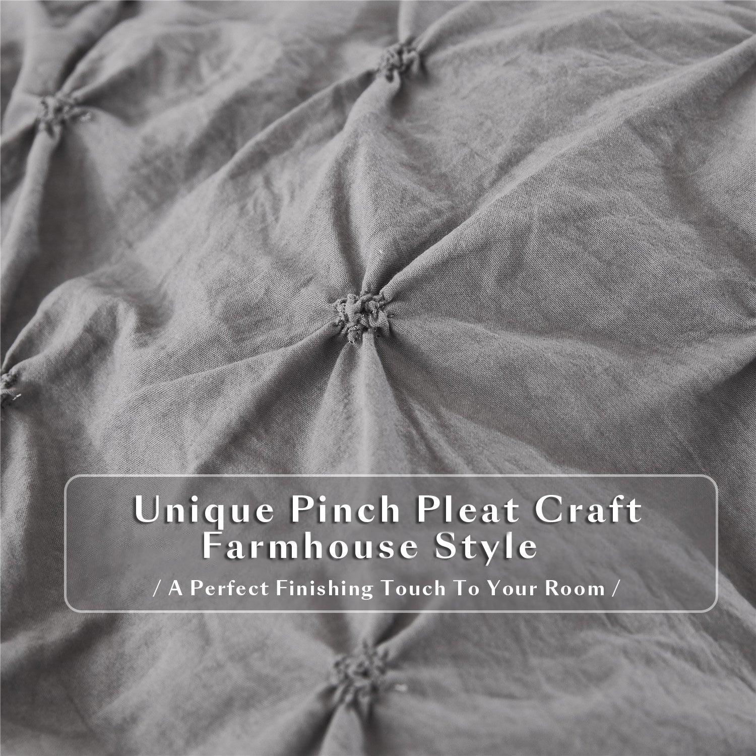 3 Piece Pinch Pleated Comforter Set Queen - Gray and White Chic Embroidery Farmhouse Style Bedding Set