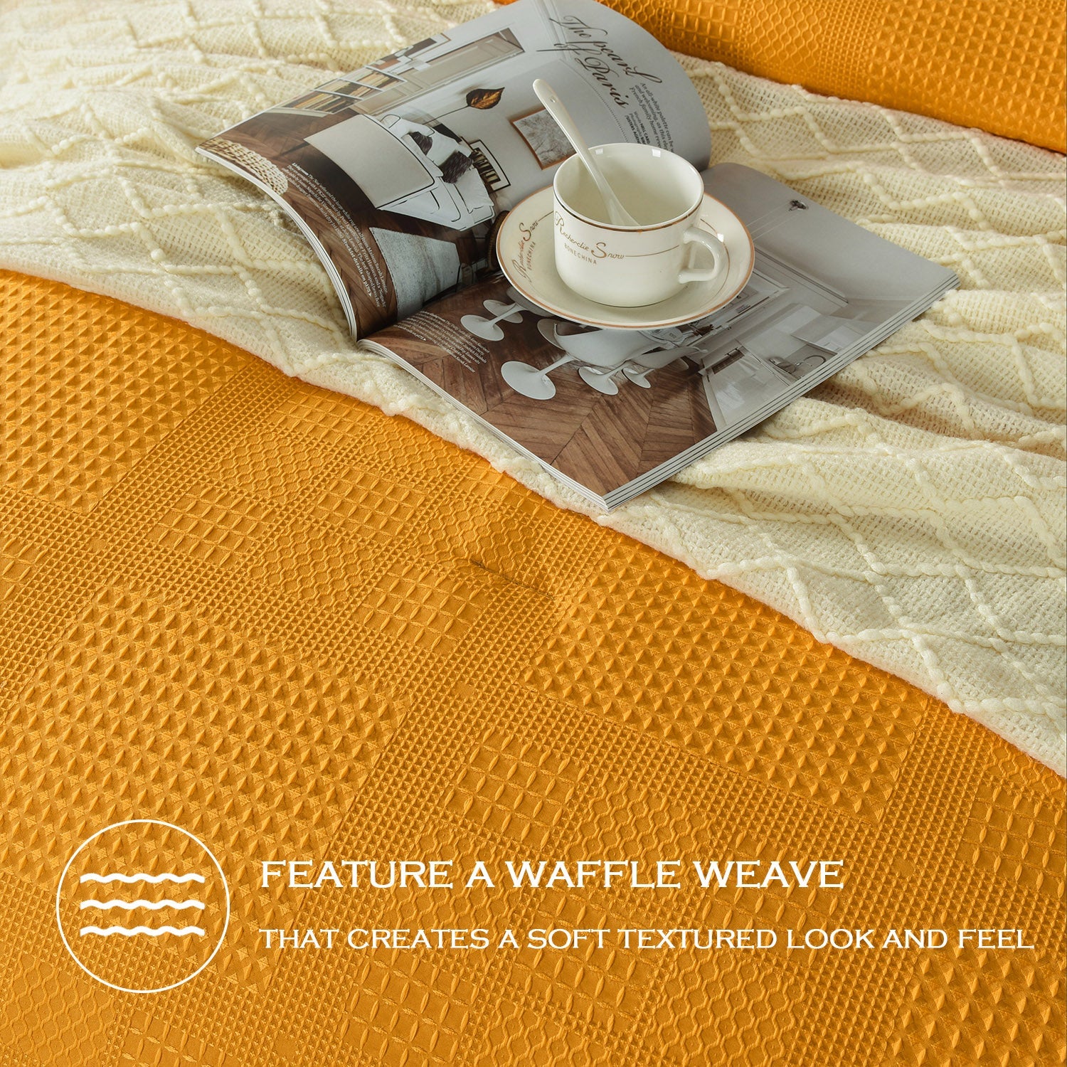 3 Pieces Textured Waffle Weave Comforter Set with Geometric Jacquard Pattern (Borya)
