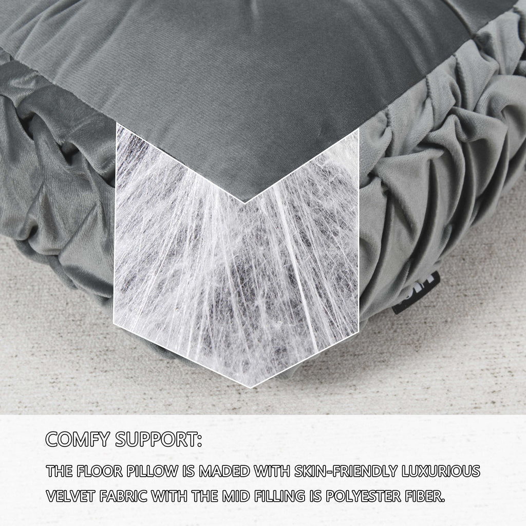 HIG Velvet Square Tufted Floor Pillow with Handmade Pleated 22x22 inch
