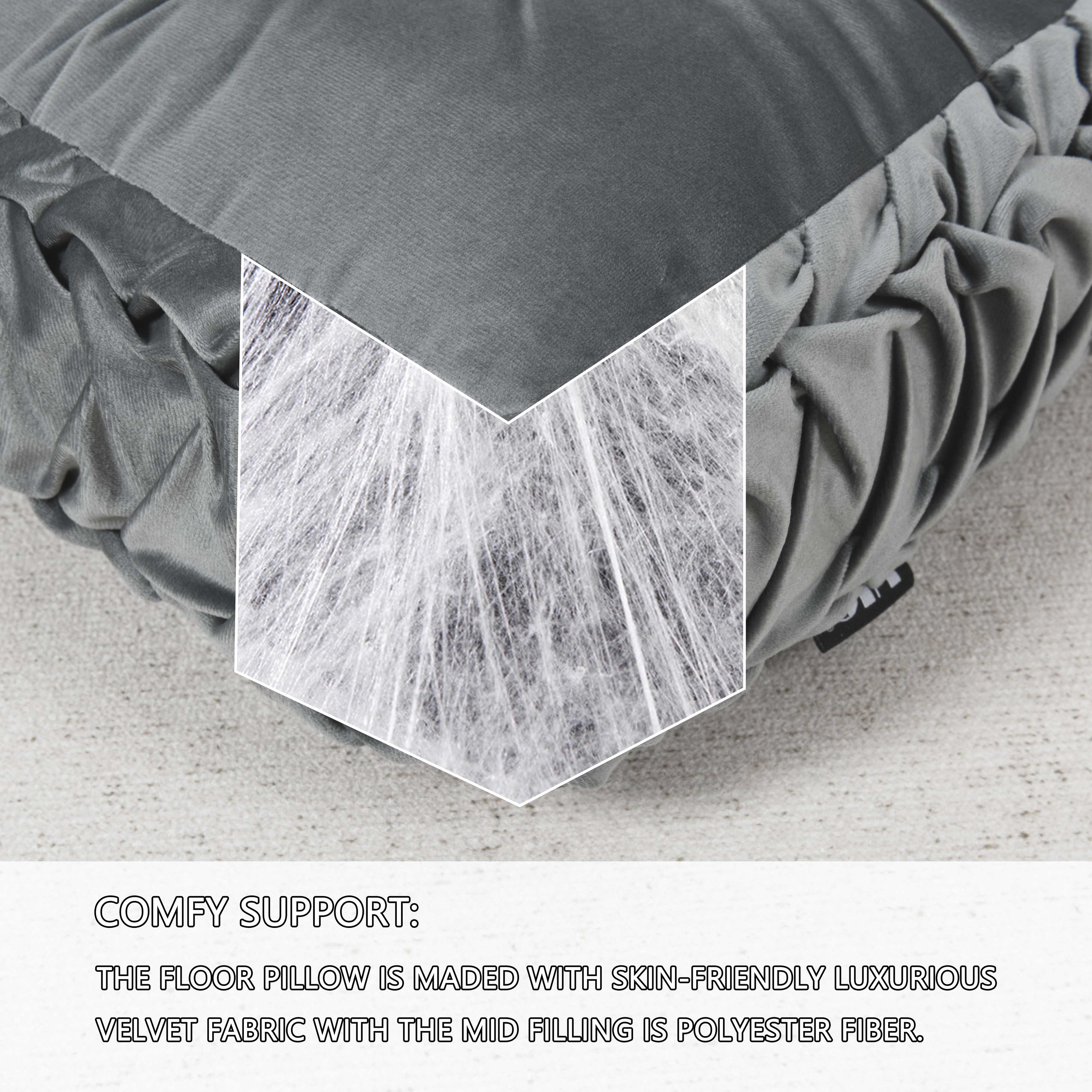 HIG Velvet Square Tufted Floor Pillow with Handmade Pleated 22x22 inch