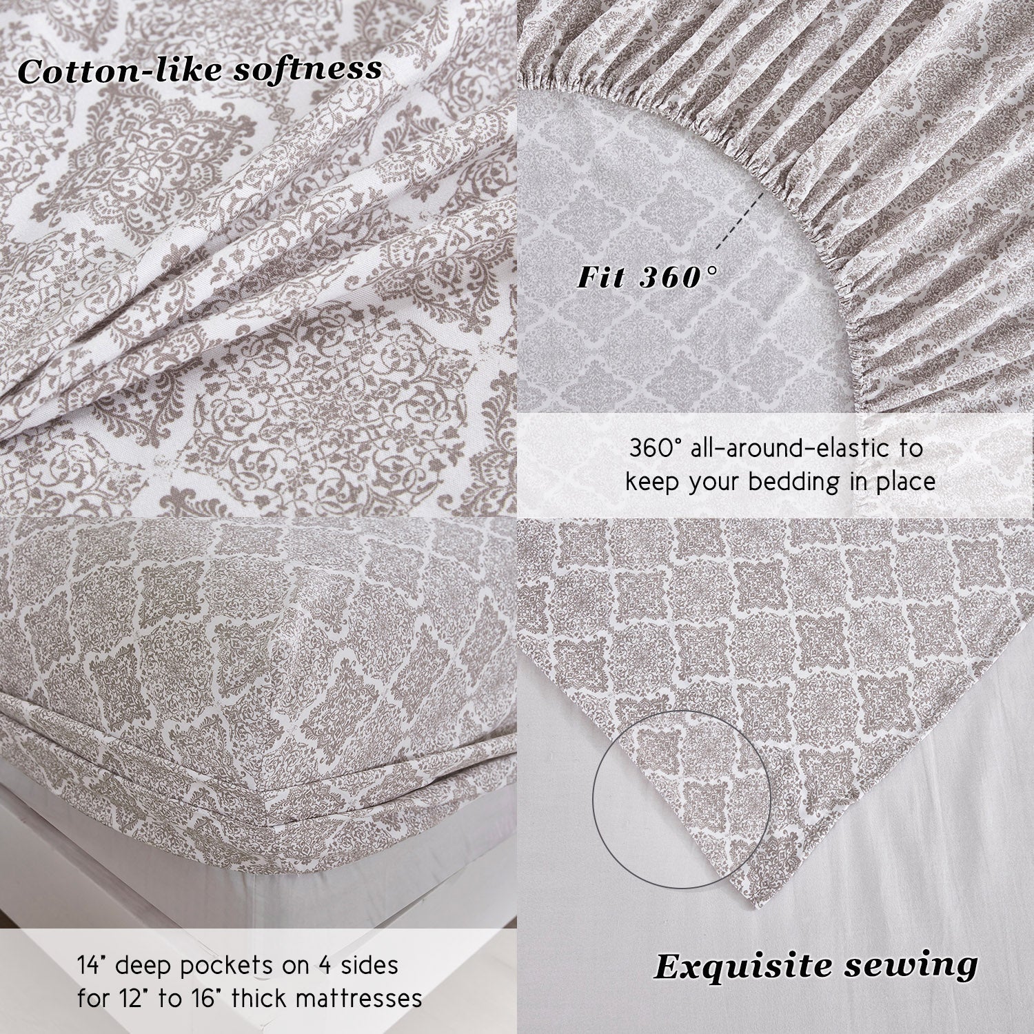 Vintage Floral Sheets Set Ultra Soft Microfiber Bed Sheets & Pillowcase with Natural Wrinkle Texture