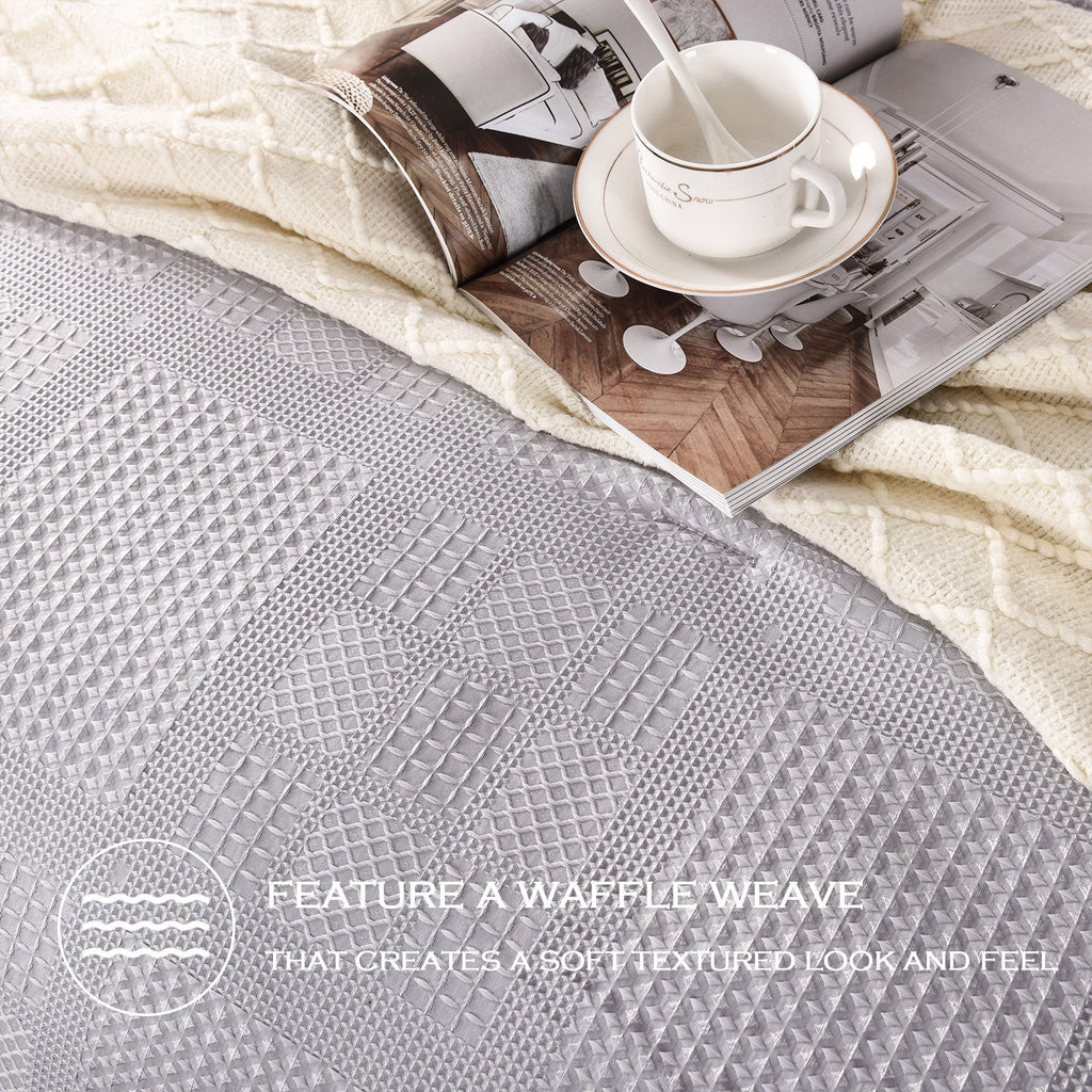 3 Pieces Textured Waffle Weave Comforter Set with Geometric Jacquard Pattern (Borya)