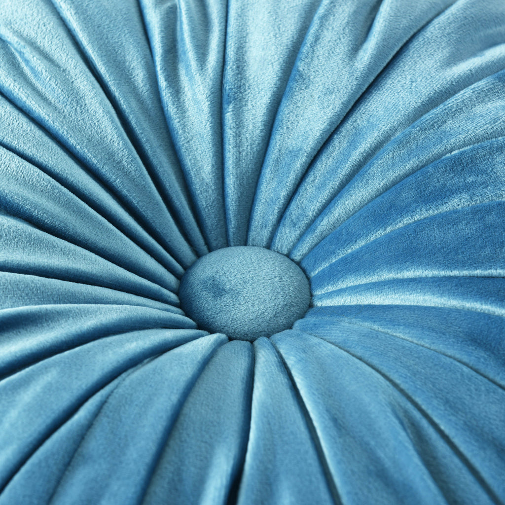 HIG Set of 2 Pumpkin Pleated Round Throw Pillows, Soft Velvet, 14.5" Diameter
