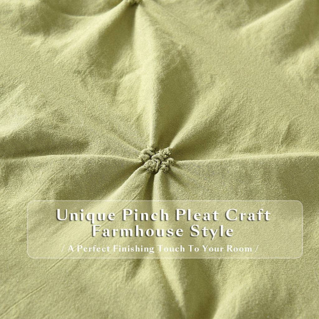 3 Piece Pinch Pleated Comforter Set - Chic Embroidery Farmhouse Style Bedding Set