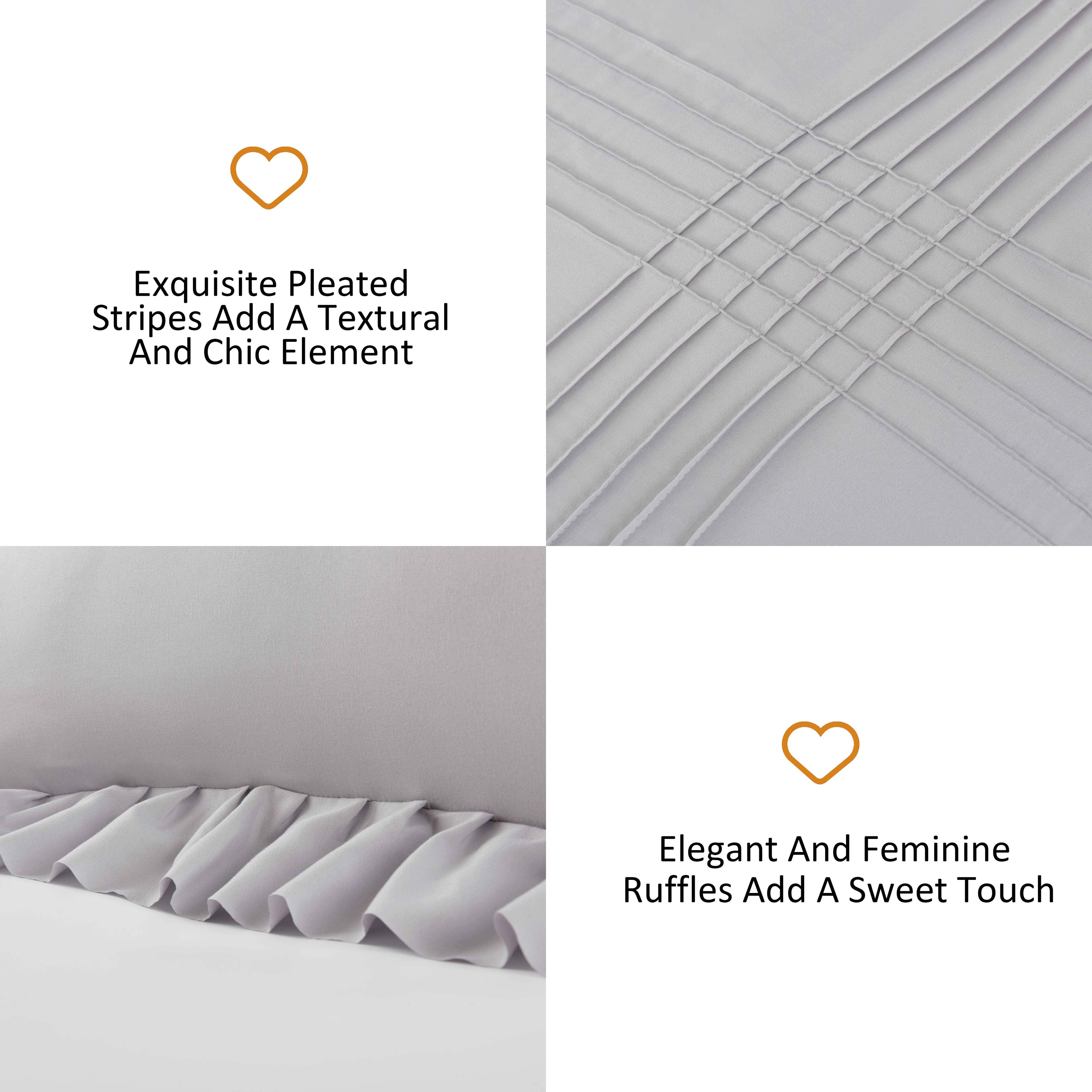 HIG 5 Pieces Chic Pleated Comforter Set with Handmade Ruffles,Princess Vintage Bed Set with Adorable Bow Tie, Modern Farmhouse Down Alternative Bedding Set