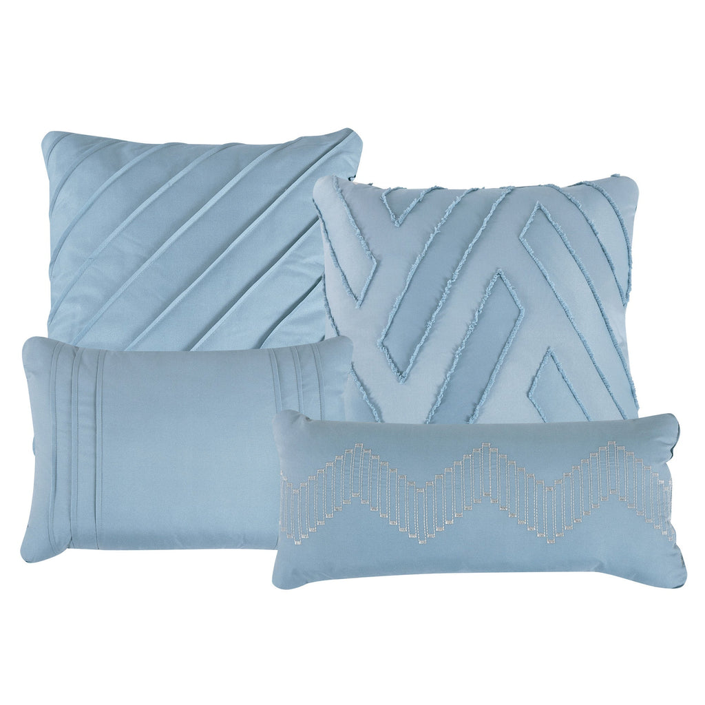 7 Piece Luxury Clip Jacquard Comforter Blue Set Bed in A Bag - Queen King Size