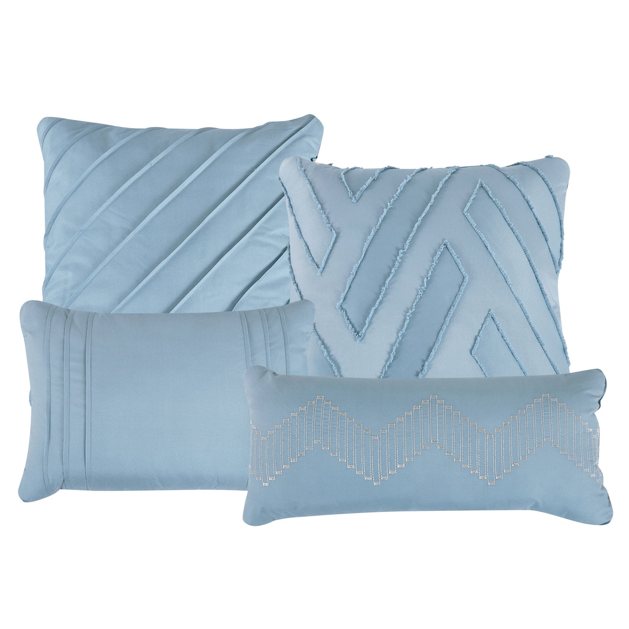 7 Piece Luxury Clip Jacquard Comforter Blue Set Bed in A Bag - Queen King Size