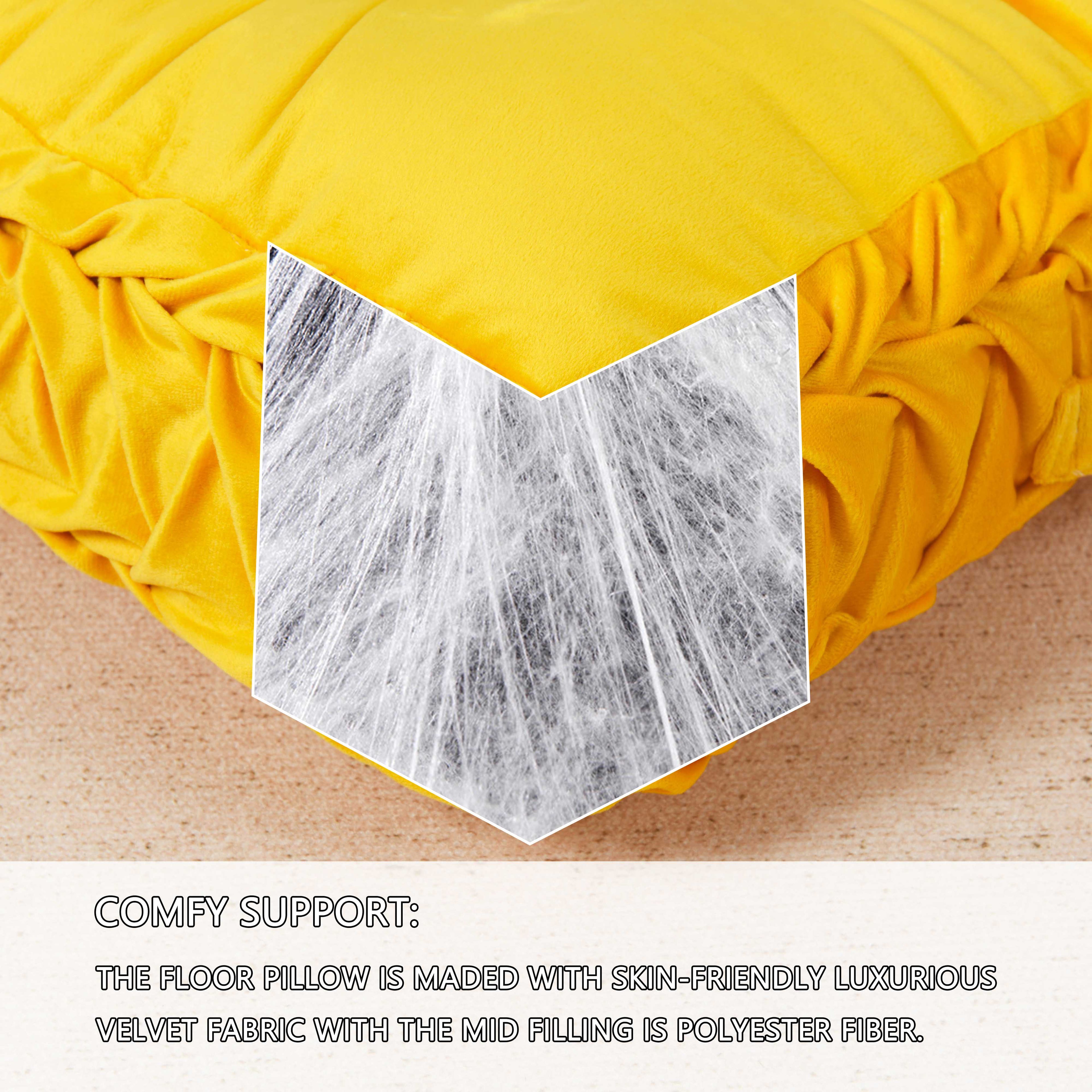HIG Velvet Square Tufted Floor Pillow with Handmade Pleated 22x22 inch