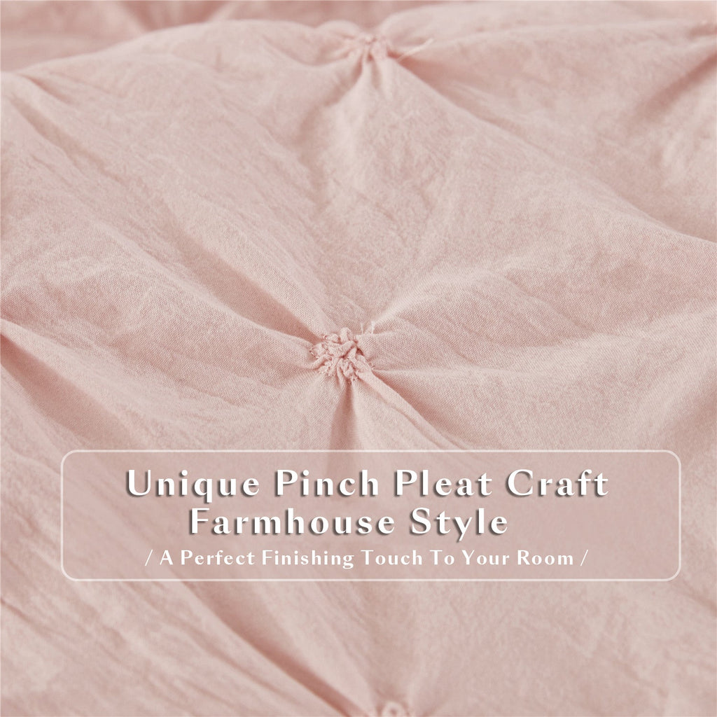 3 Piece Pinch Pleated Comforter Set - Chic Embroidery Farmhouse Style Bedding Set