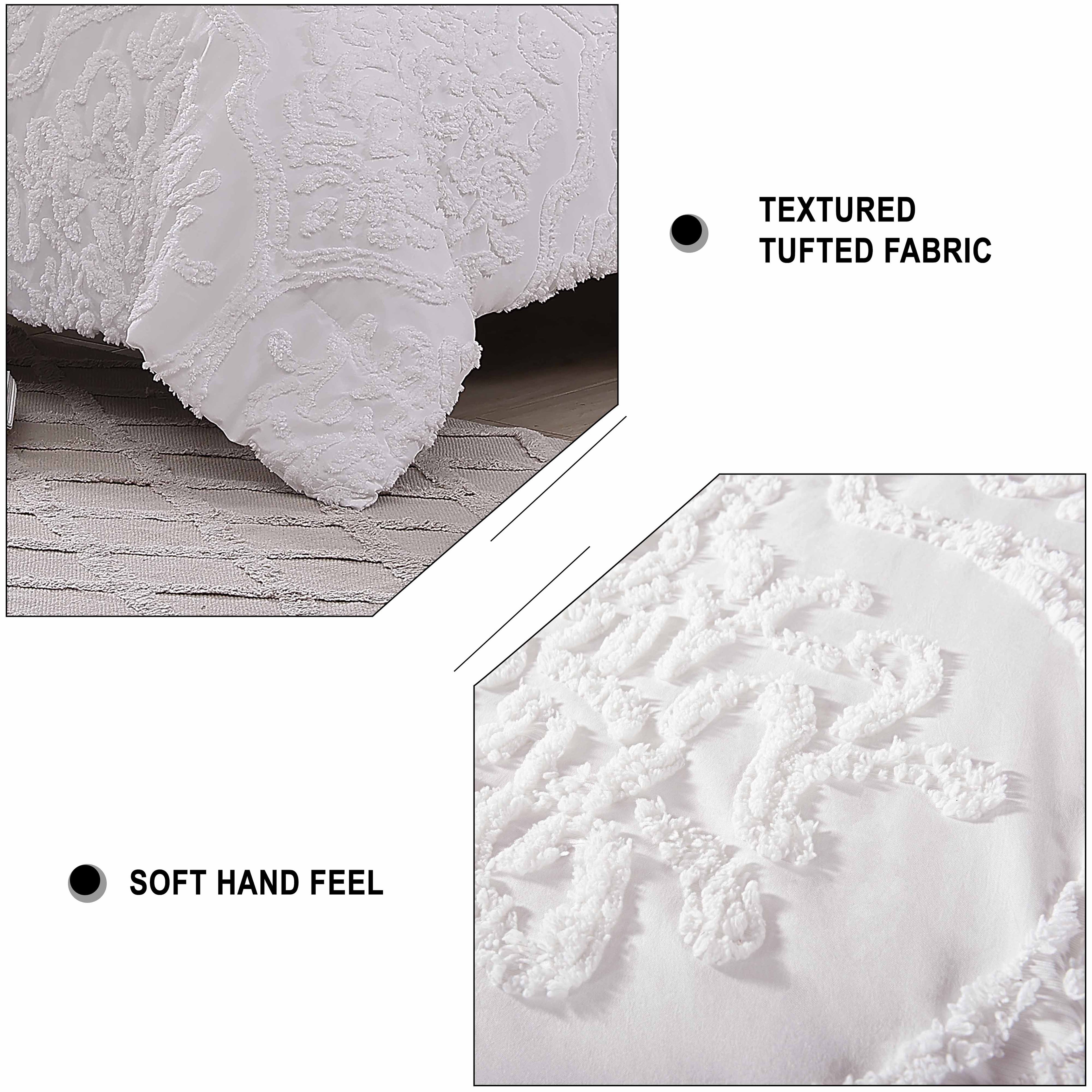 HIG Modern Series 7-Piece White Tufted Vintage Damask Bed in a Bag, Queen / King