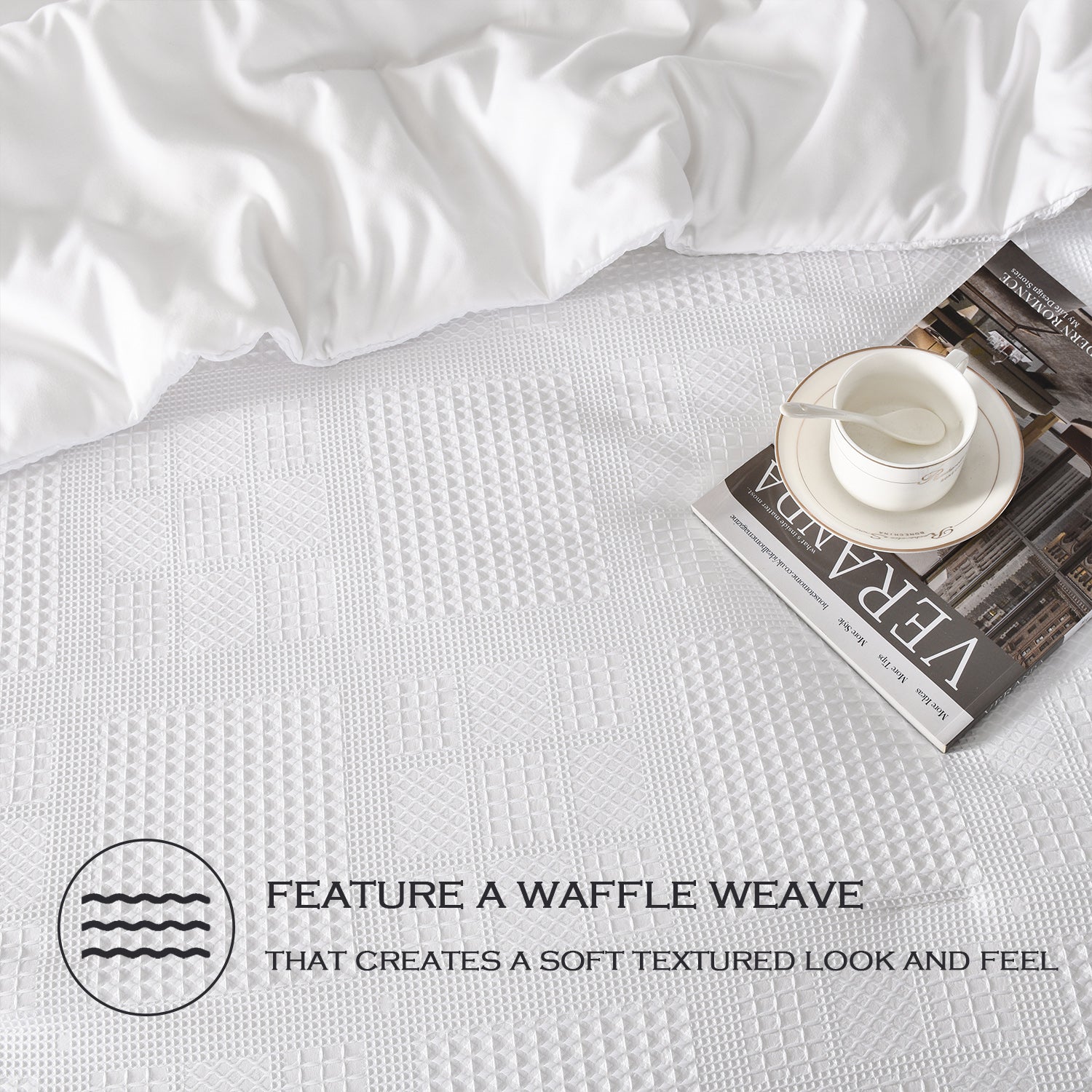 3 Pieces Textured Waffle Weave Comforter Set with Geometric Jacquard Pattern (Borya)