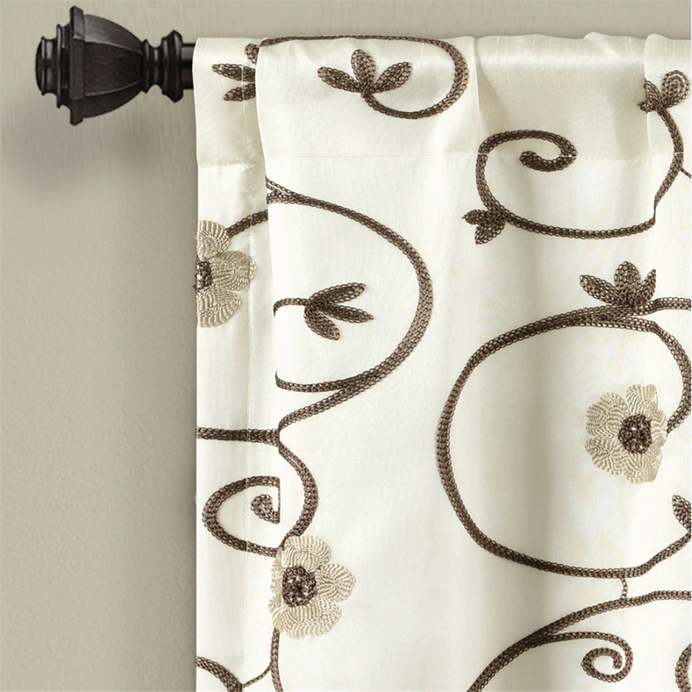 Floral Window Kitchen Curtain (Single), 42”W x 18"L, Chocolate